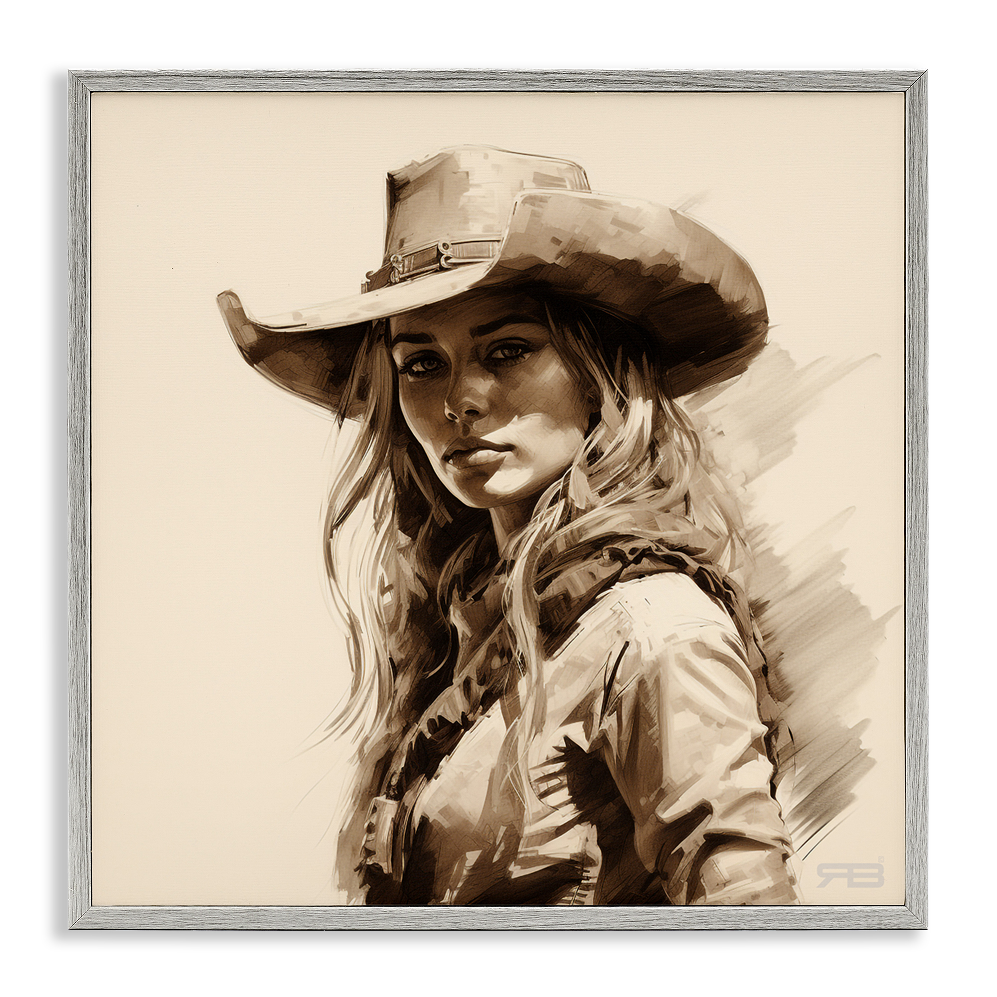 Stupell Industries Western Cowgirl Gaze People Painting Gray Framed Art Print Wall Art, 12 x 12