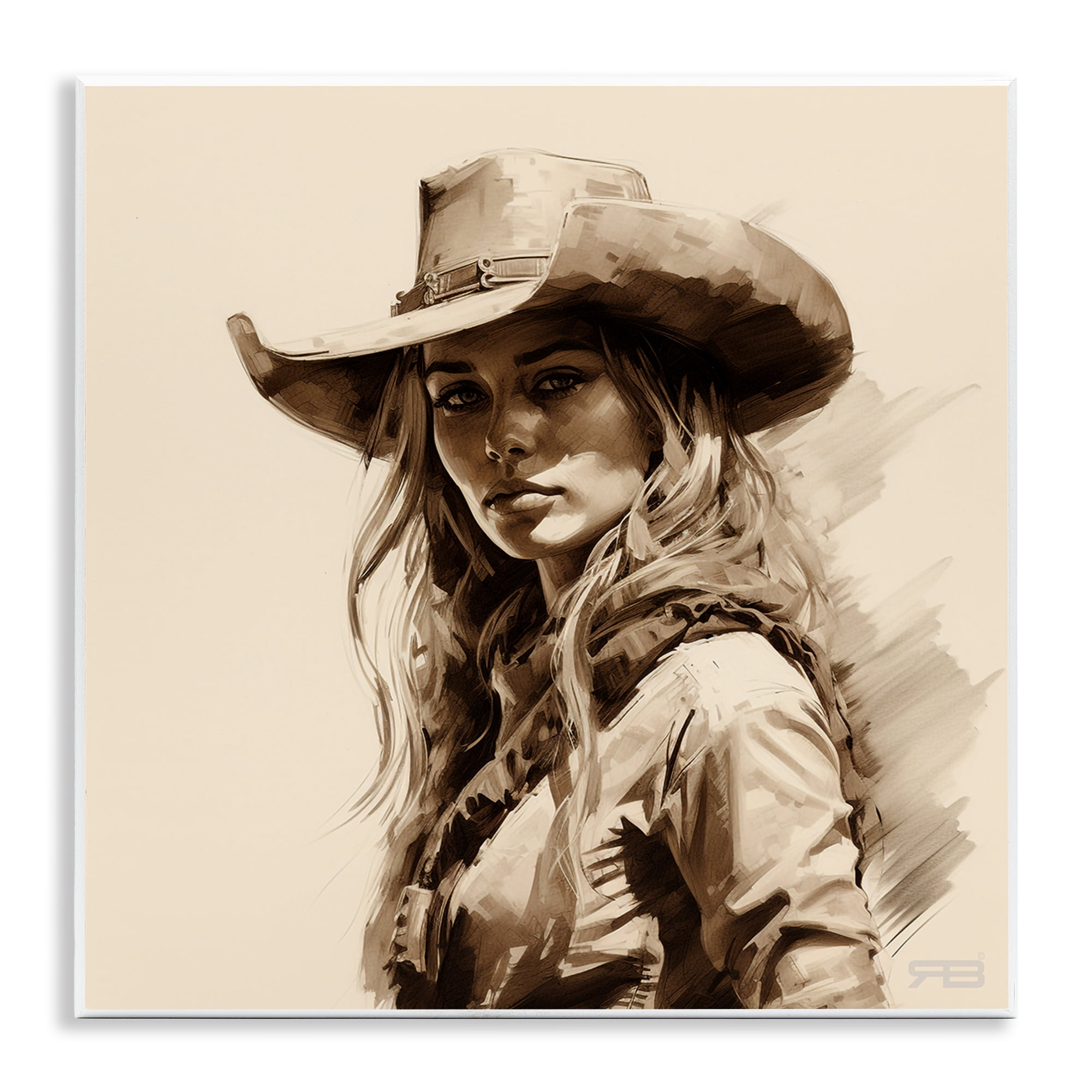 Stupell Industries Western Cowgirl Gaze People Painting Unframed Art Print Wall Art, 12 x 12