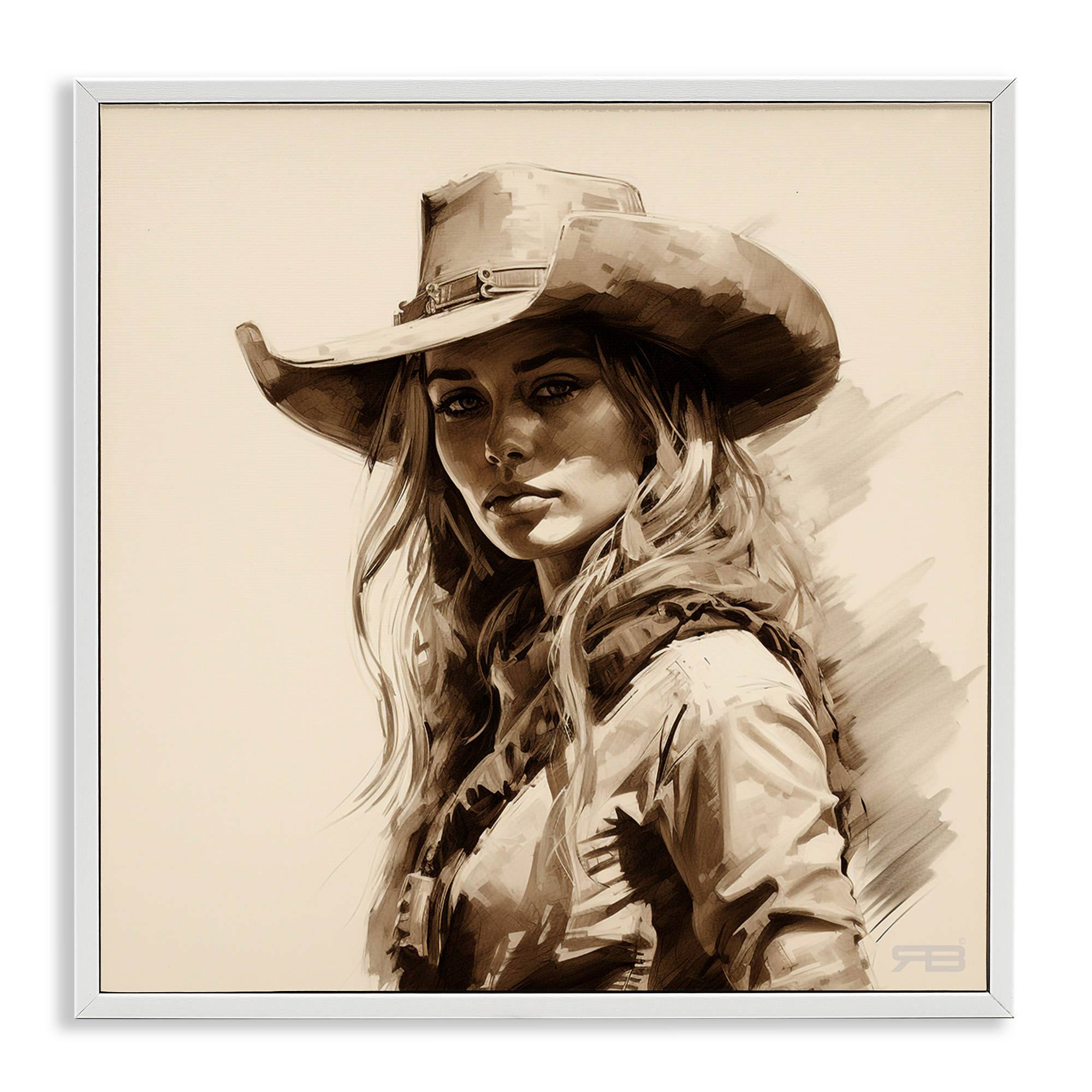 Stupell Industries Western Cowgirl Gaze People Painting White Framed Art Print Wall Art, 17 x 17