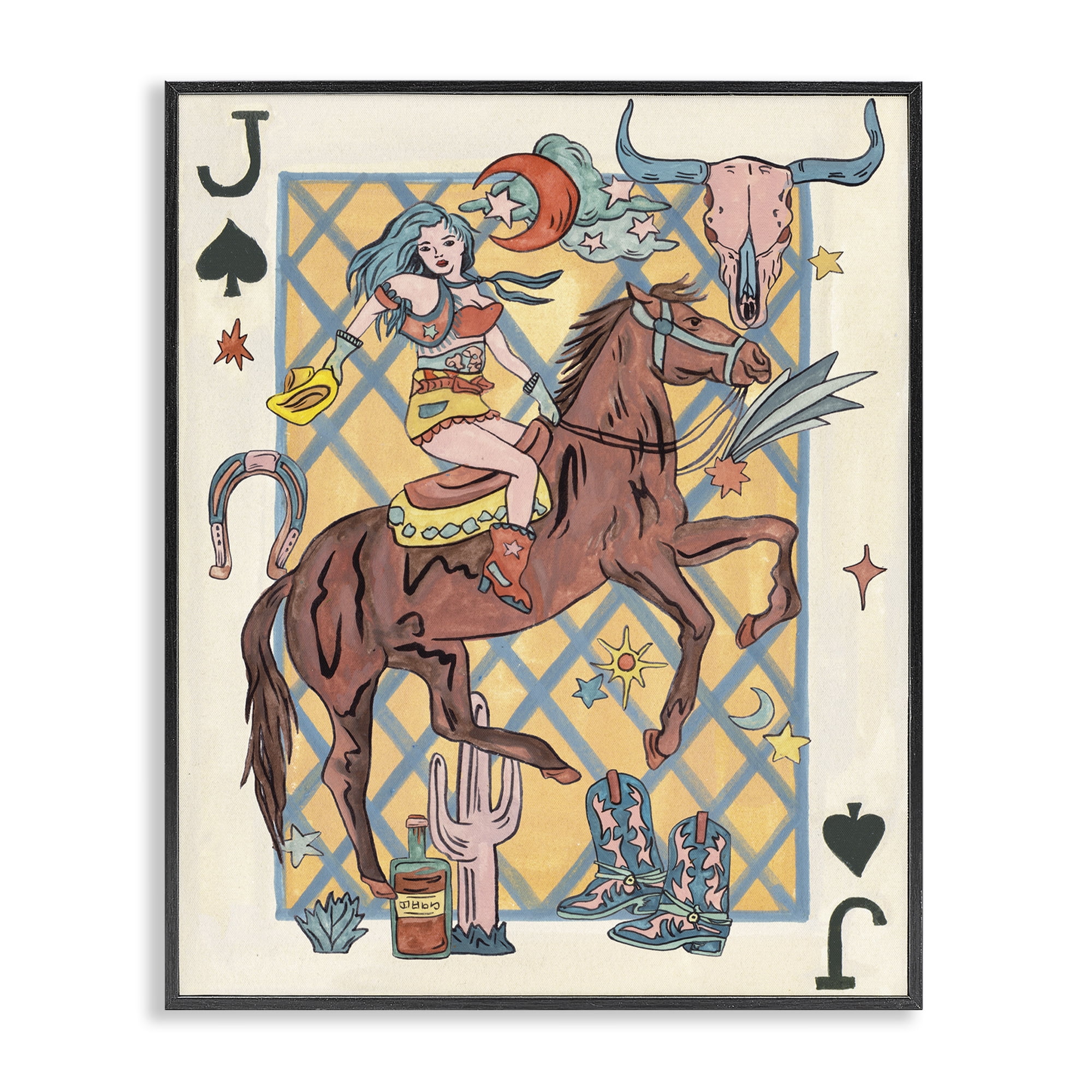 Stupell Industries Western Cowgirl Playing Card Entertainment Painting Black Framed Art Print Wall Art, 11 x 14