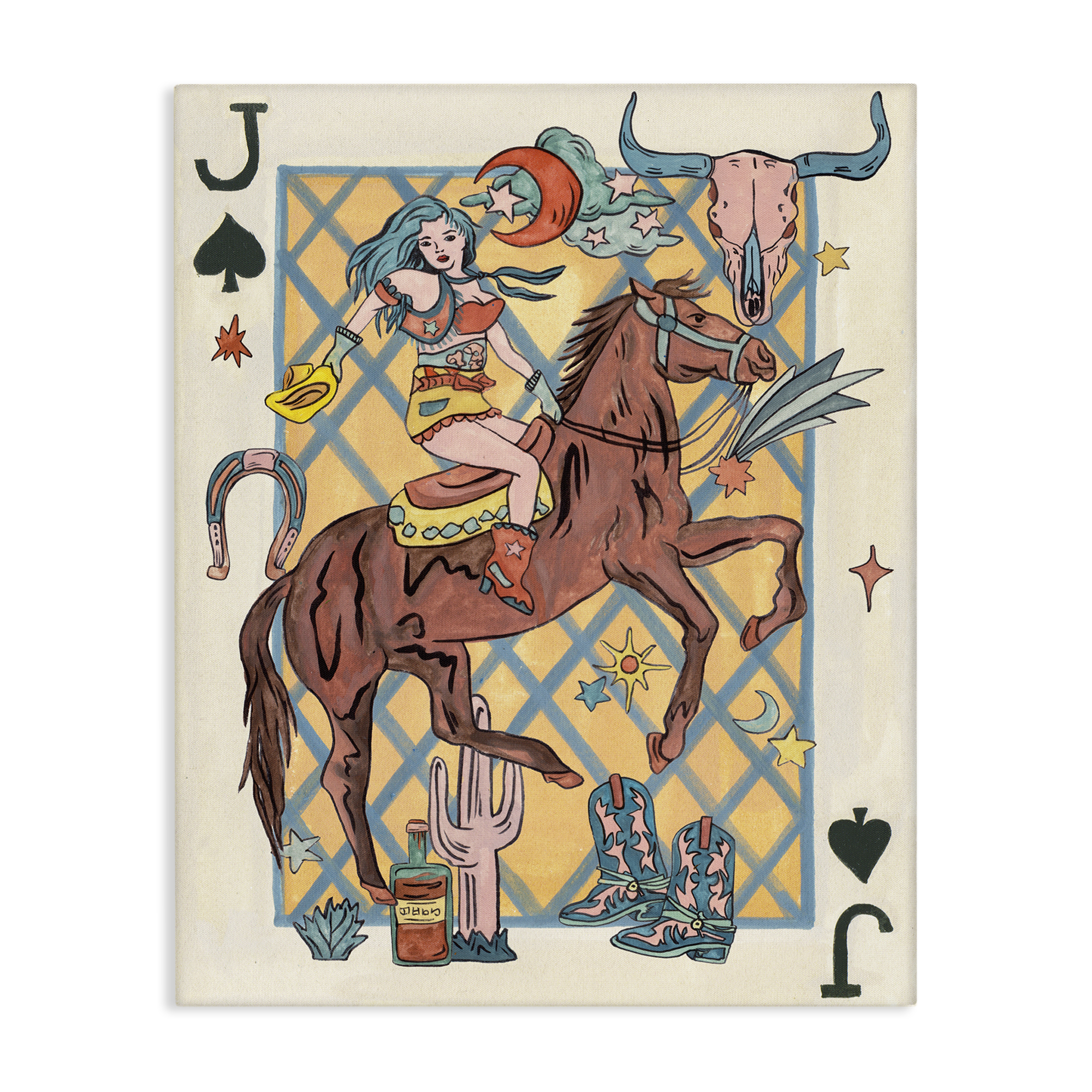 Stupell Industries Western Cowgirl Playing Card Entertainment Painting Wrapped Canvas Art Print Wall Art, 30 x 40