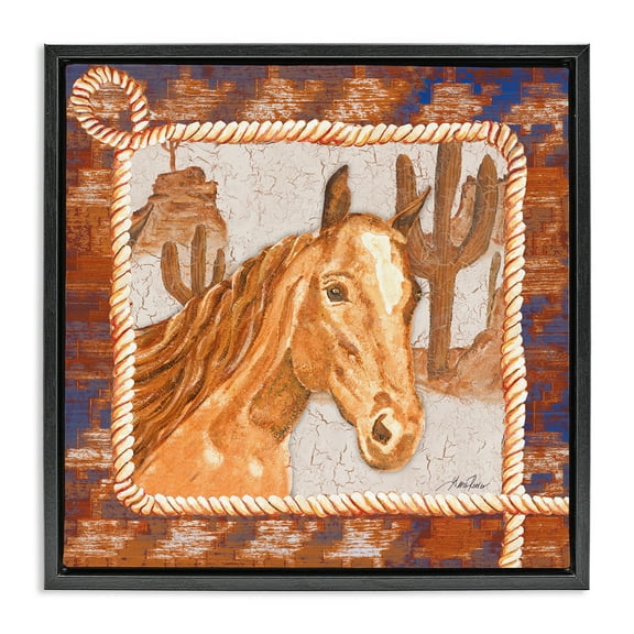 Stupell Industries Western Desert Horse Landscape Painting Black Floater Framed Canvas Art Print Wall Art, 18 x 18