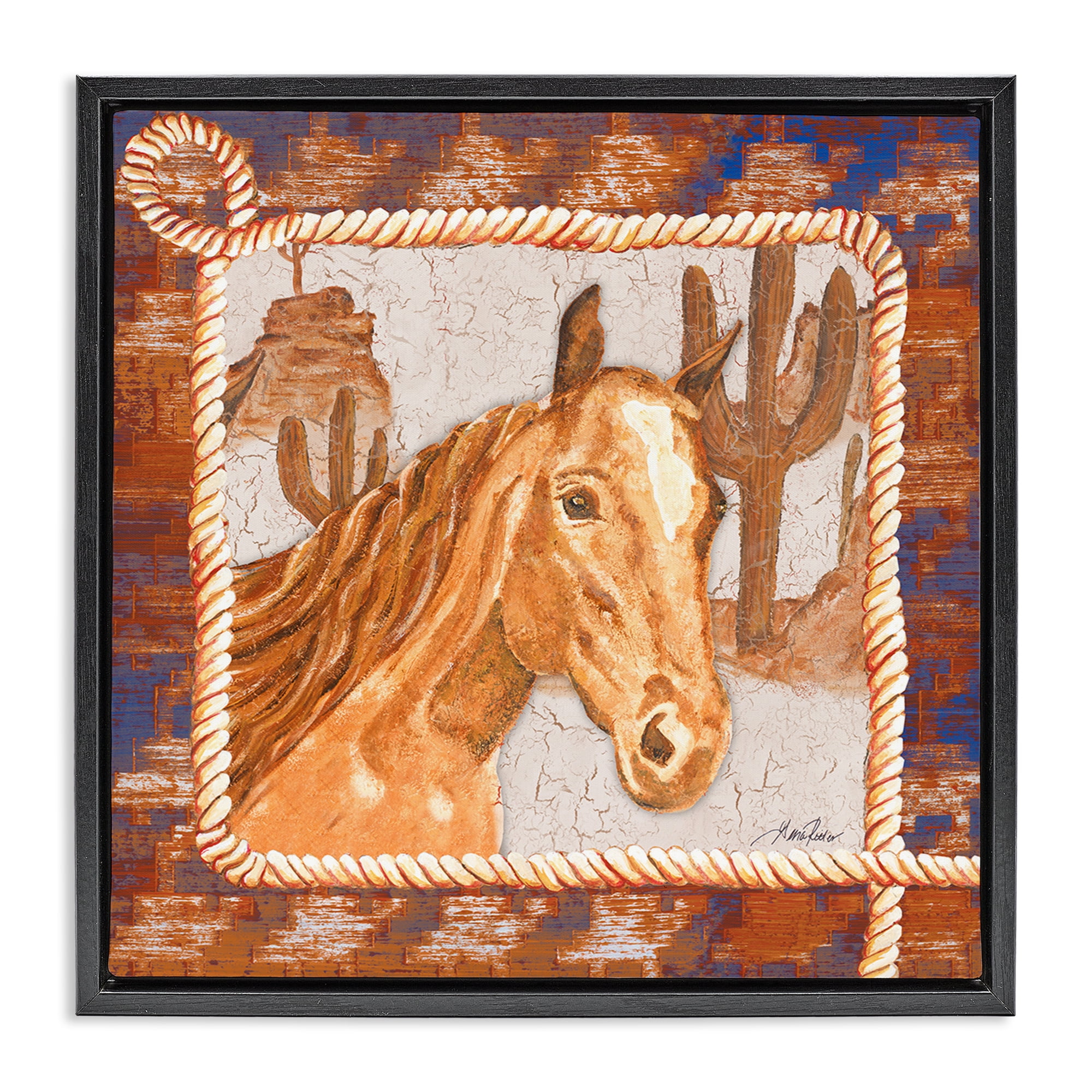 Stupell Industries Western Desert Horse Landscape Painting Black Floater Framed Canvas Art Print Wall Art, 25 x 25