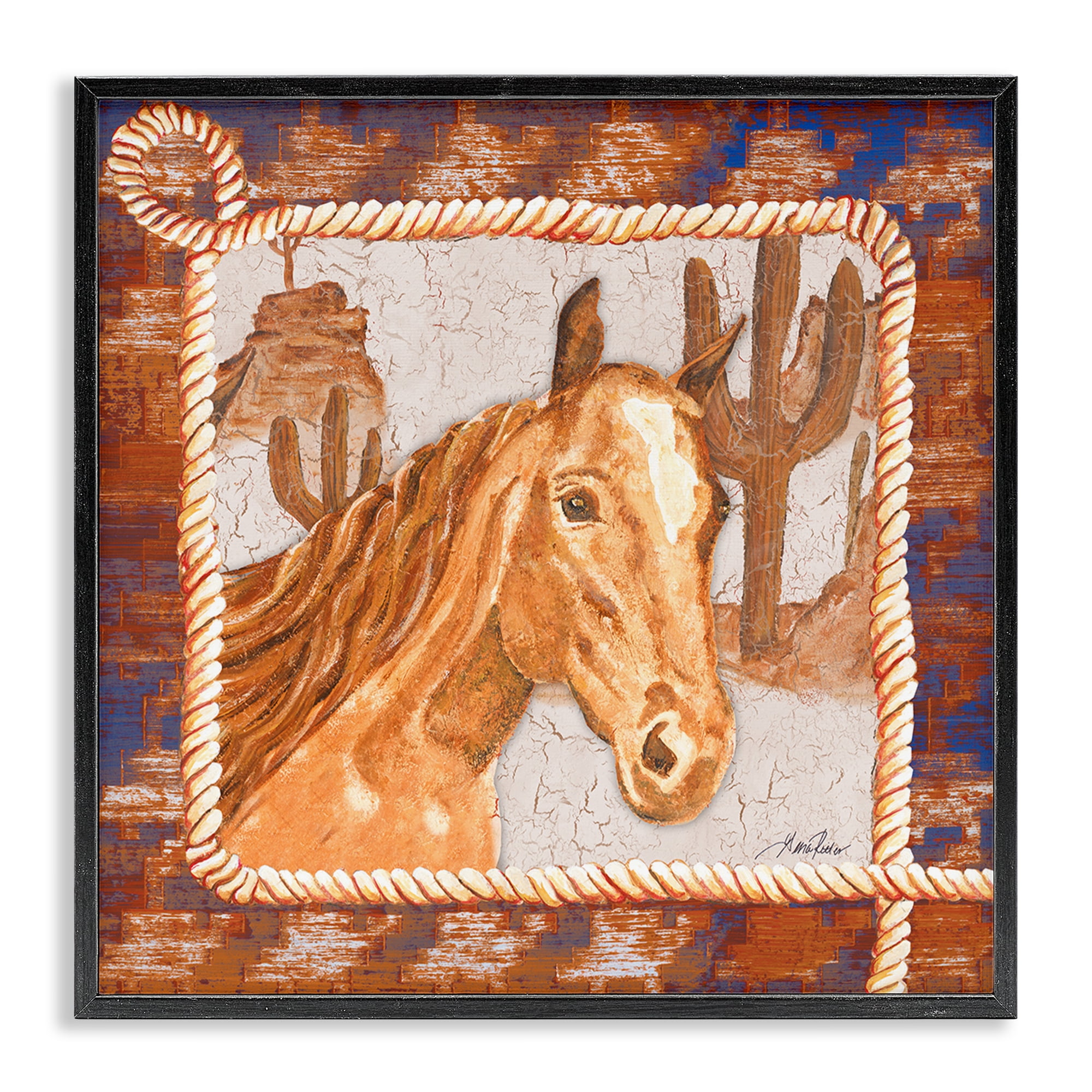 Stupell Industries Western Desert Horse Landscape Painting Black Framed Art Print Wall Art, 17 x 17