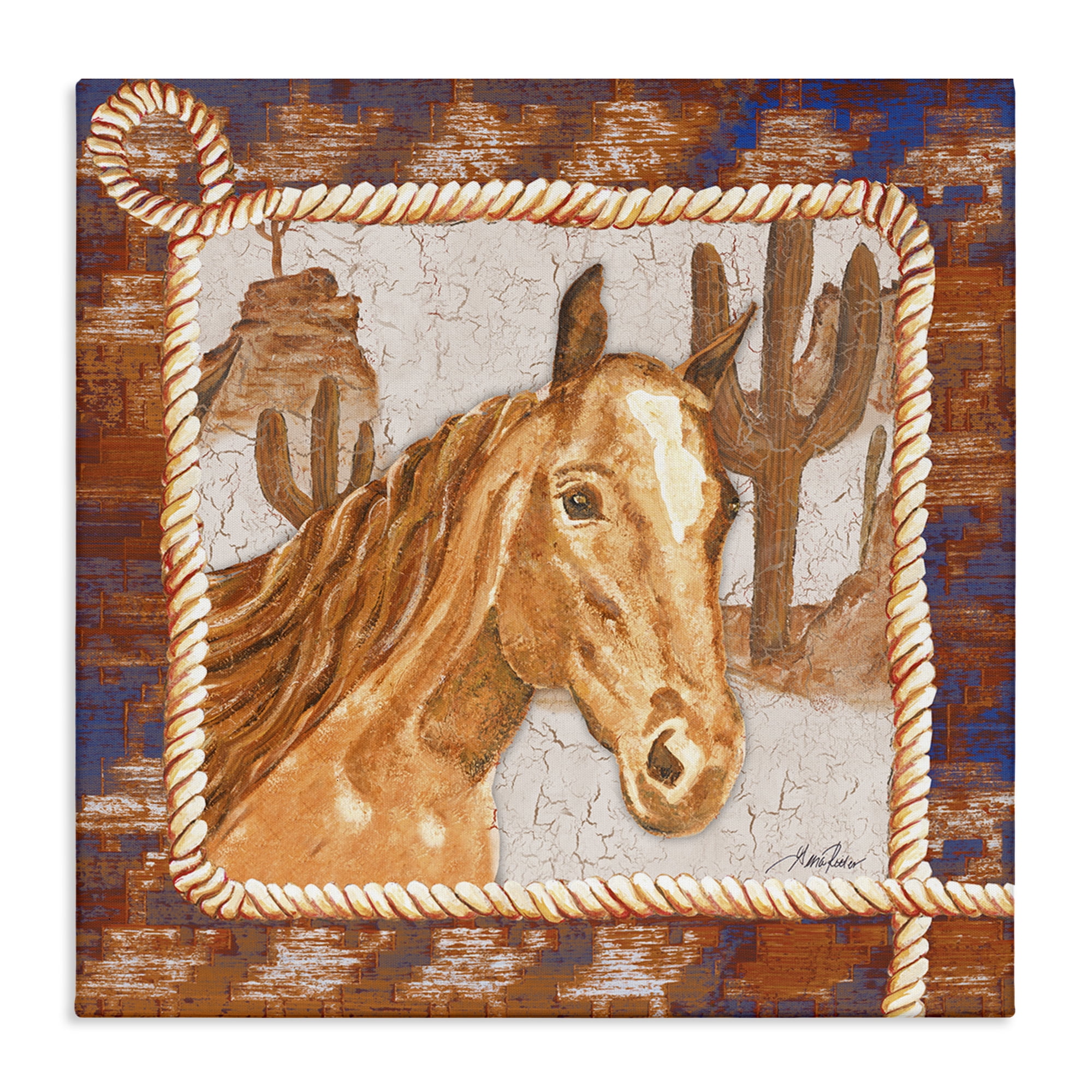 Stupell Industries Western Desert Horse Landscape Painting Gallery Wrapped Canvas Art Print Wall Art, 36 x 36