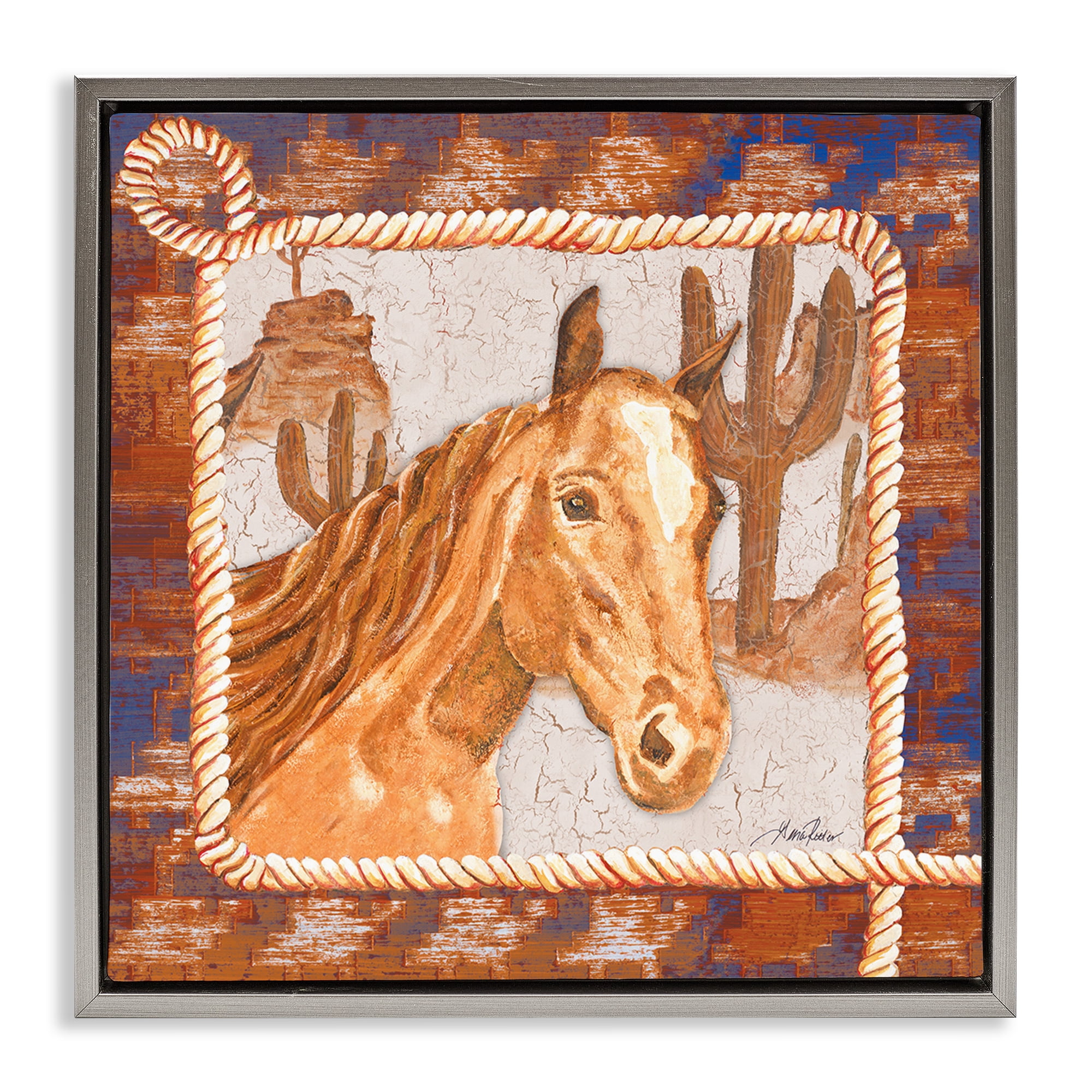 Stupell Industries Western Desert Horse Landscape Painting Gray Floater Framed Canvas Art Print Wall Art, 18 x 18