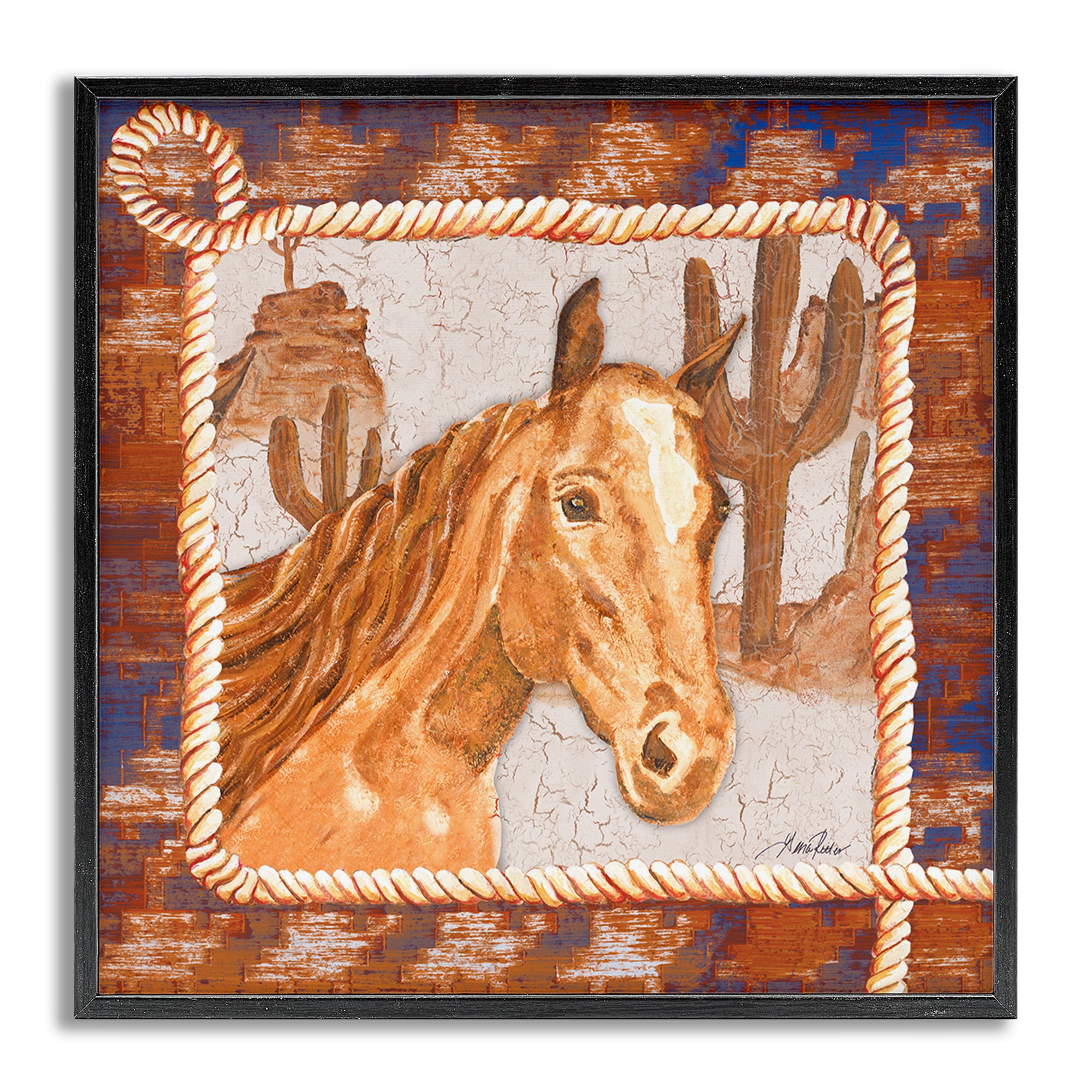Stupell Industries Western Desert Horse Landscape Painting Gray Framed Art Print Wall Art, 17 x 17