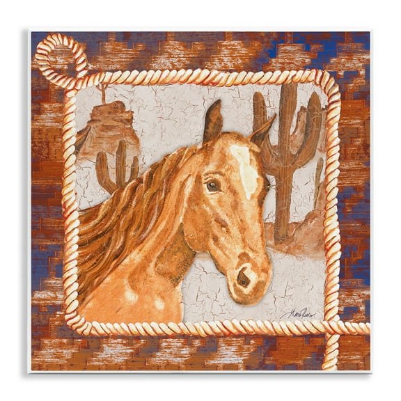 Stupell Industries Western Desert Horse Landscape Painting Unframed Art Print Wall Art, 12 x 12