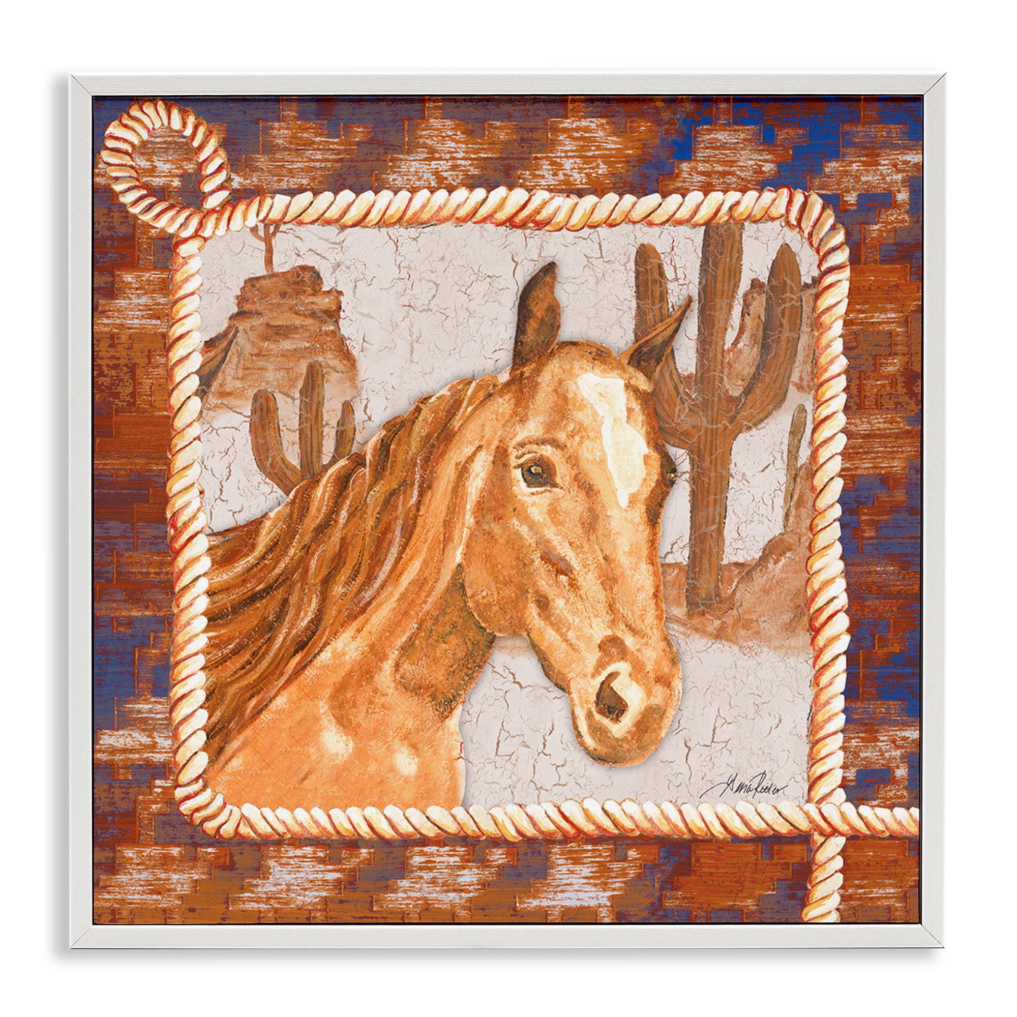Stupell Industries Western Desert Horse Landscape Painting White Framed Art Print Wall Art, 24 x 24