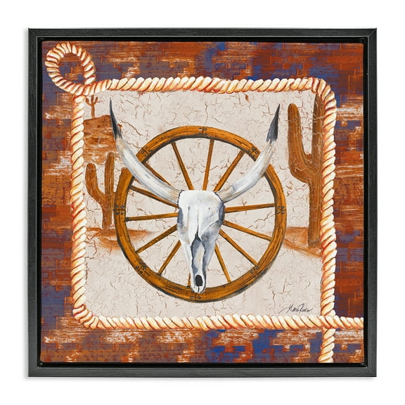 Stupell Industries Western Desert Wheel Landscape Painting Black Floater Framed Canvas Art Print Wall Art, 18 x 18