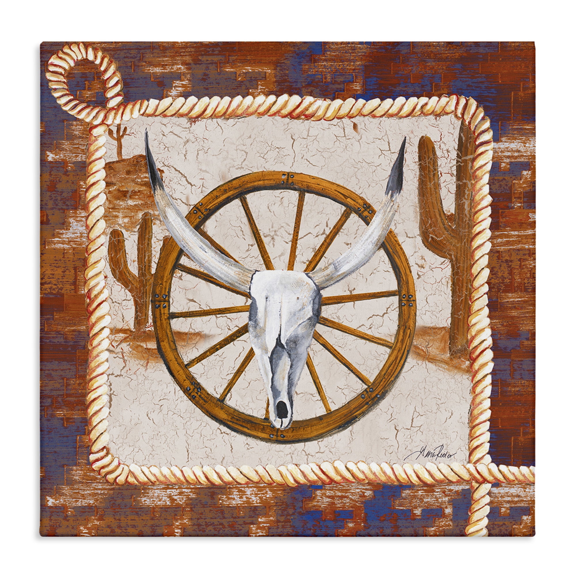 Stupell Industries Western Desert Wheel Landscape Painting Gallery Wrapped Canvas Art Print Wall Art, 17 x 17