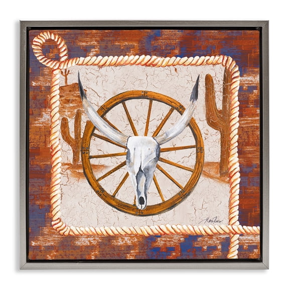 Stupell Industries Western Desert Wheel Landscape Painting Gray Floater Framed Canvas Art Print Wall Art, 18 x 18