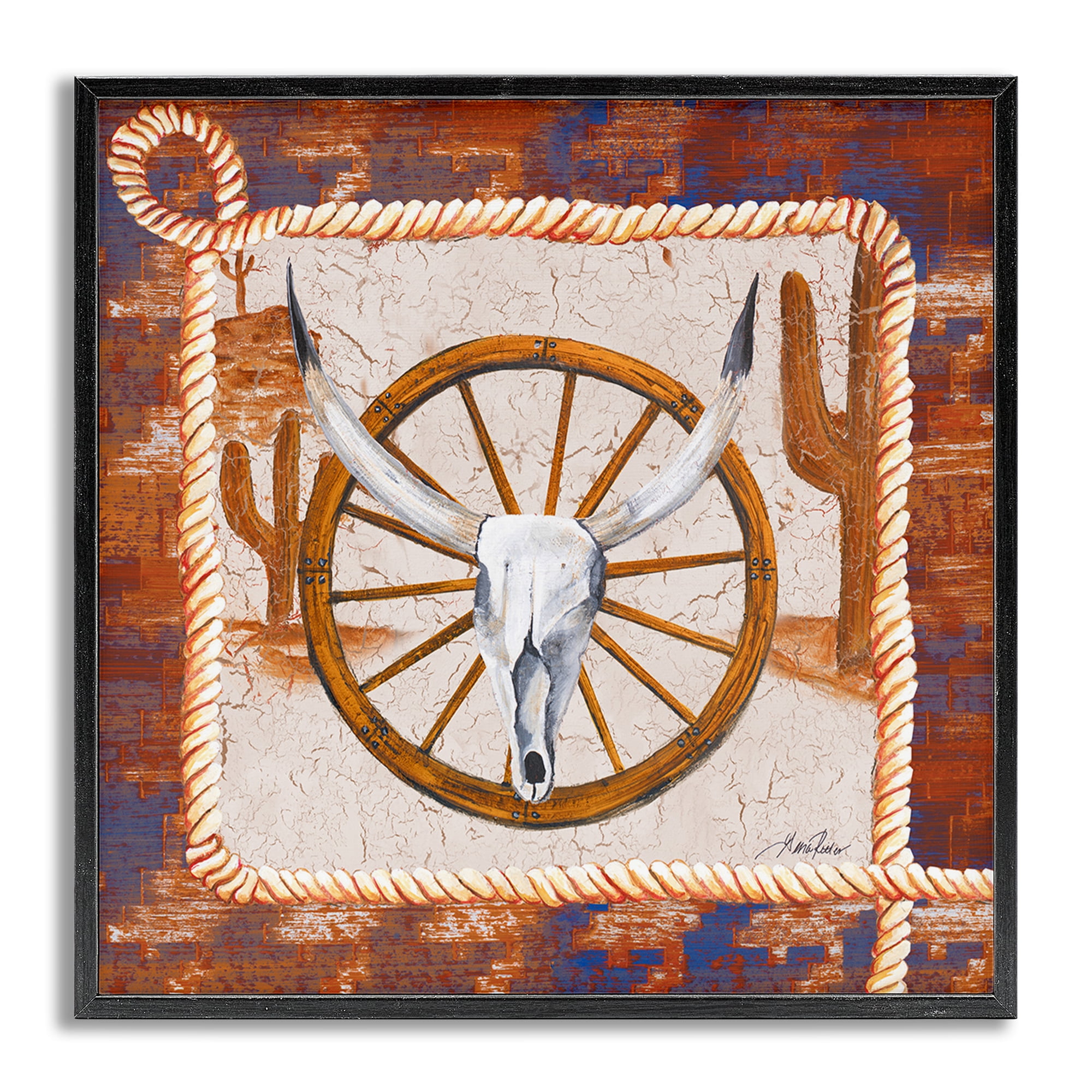 Stupell Industries Western Desert Wheel Landscape Painting Gray Framed Art Print Wall Art, 12 x 12