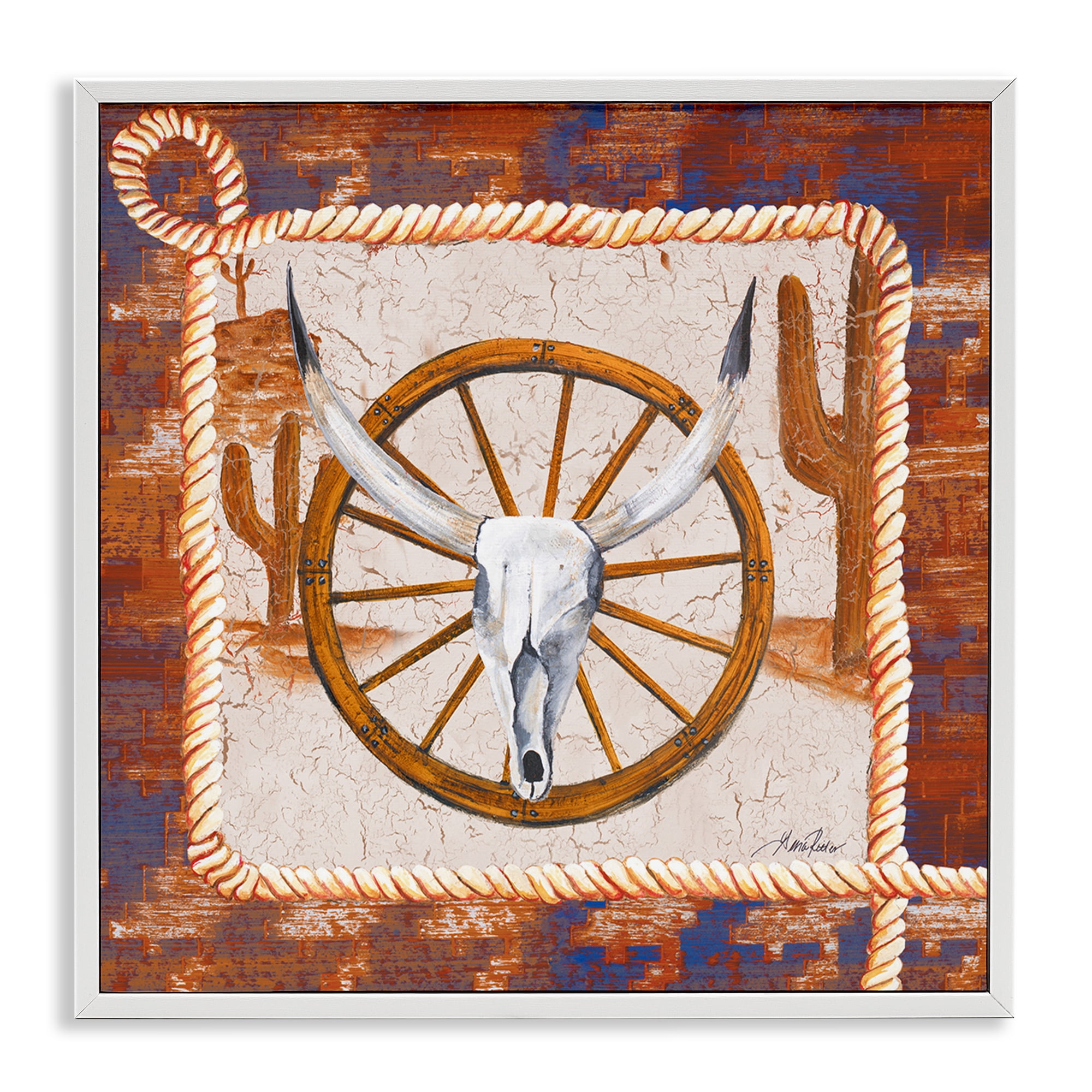 Stupell Industries Western Desert Wheel Landscape Painting White Framed Art Print Wall Art, 24 x 24
