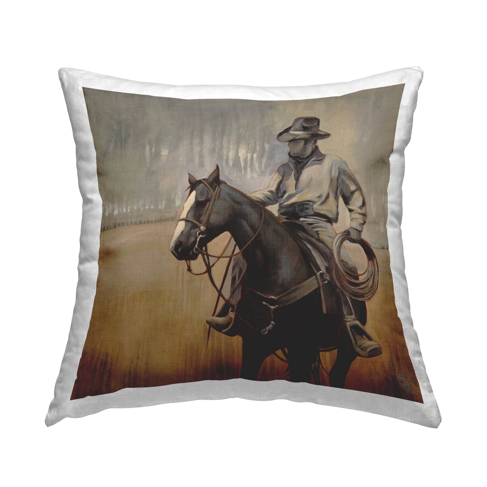 Stupell Industries Western Equestrian Cowboy Square Decorative Printed Throw Pillow, 18 x 18
