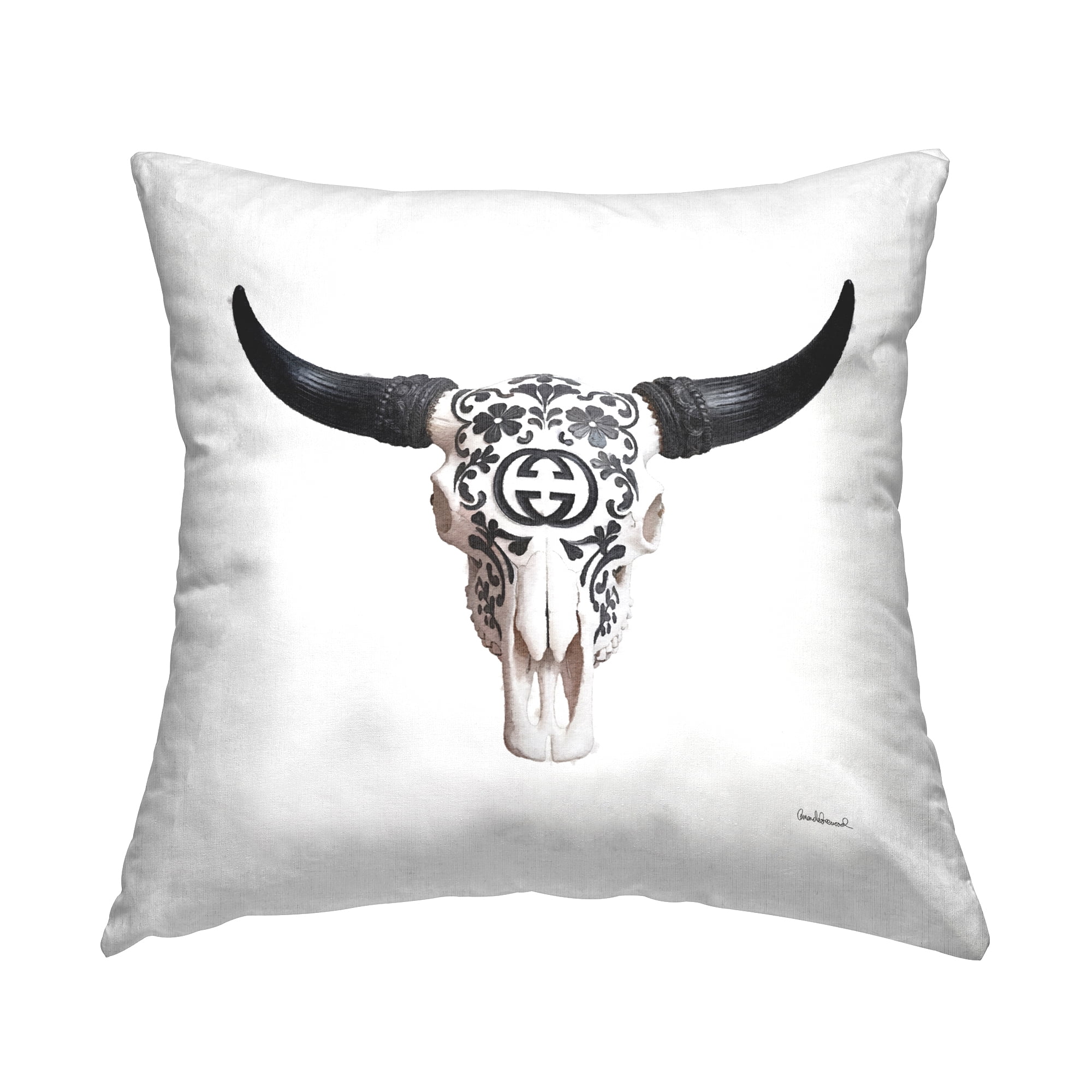 Stupell Industries Western Fashion Skull Decorative Printed Throw Pillow Design by Amanda Greenwood.
