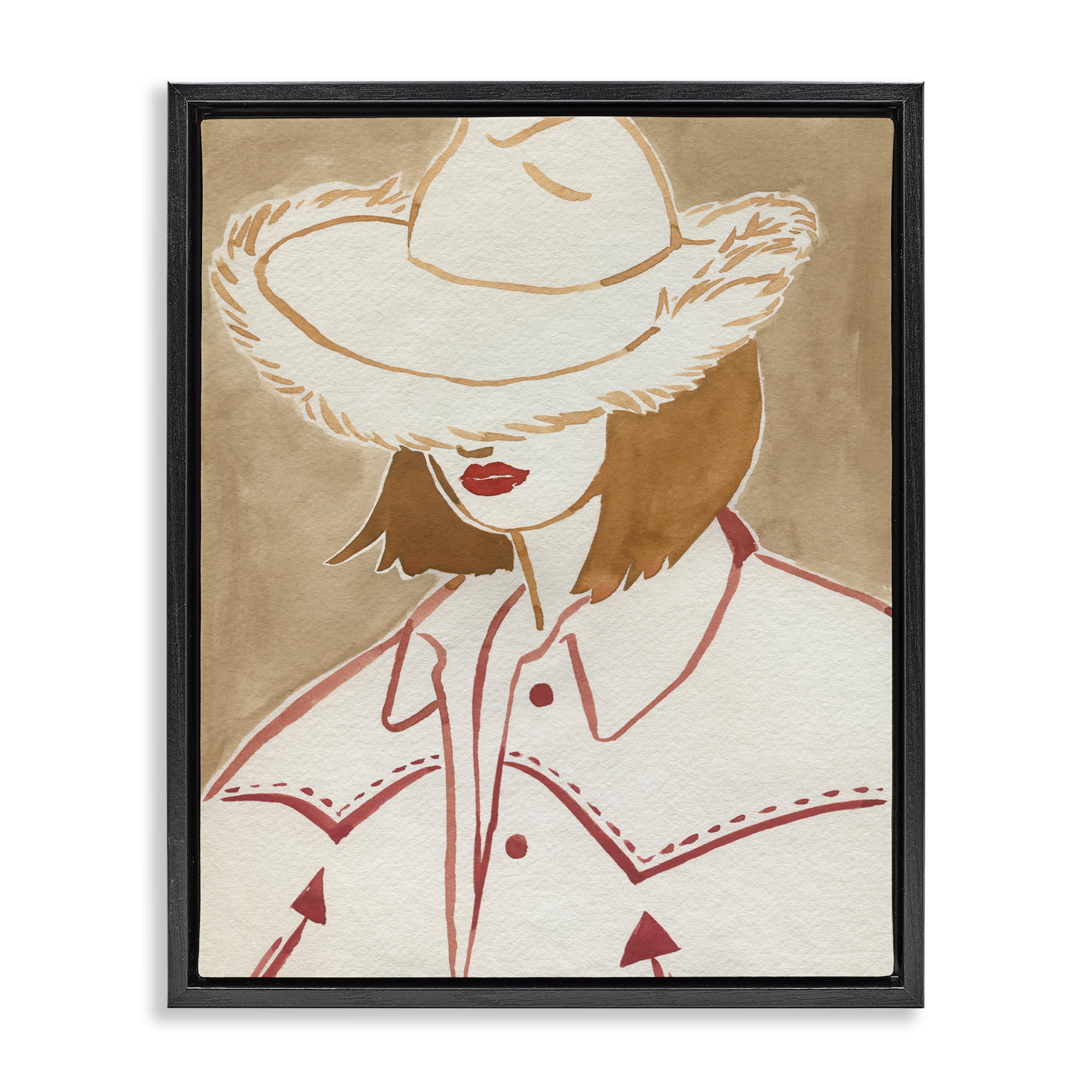 Stupell Industries Western Fashion Woman People Painting Black Floater Framed Canvas Art Print Wall Art, 17 x 21