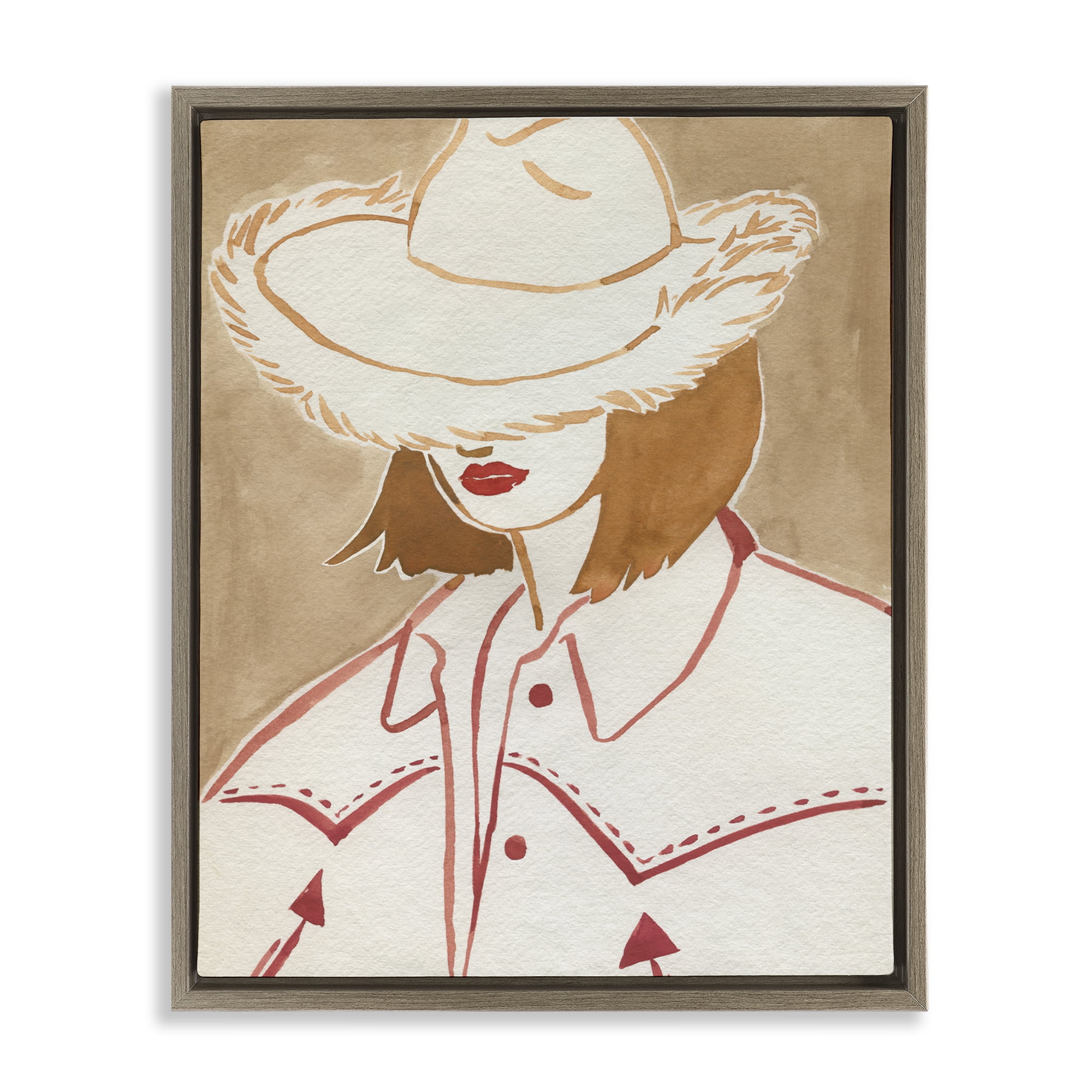 Stupell Industries Western Fashion Woman People Painting Brown Floater Framed Canvas Art Print Wall Art, 17 x 21