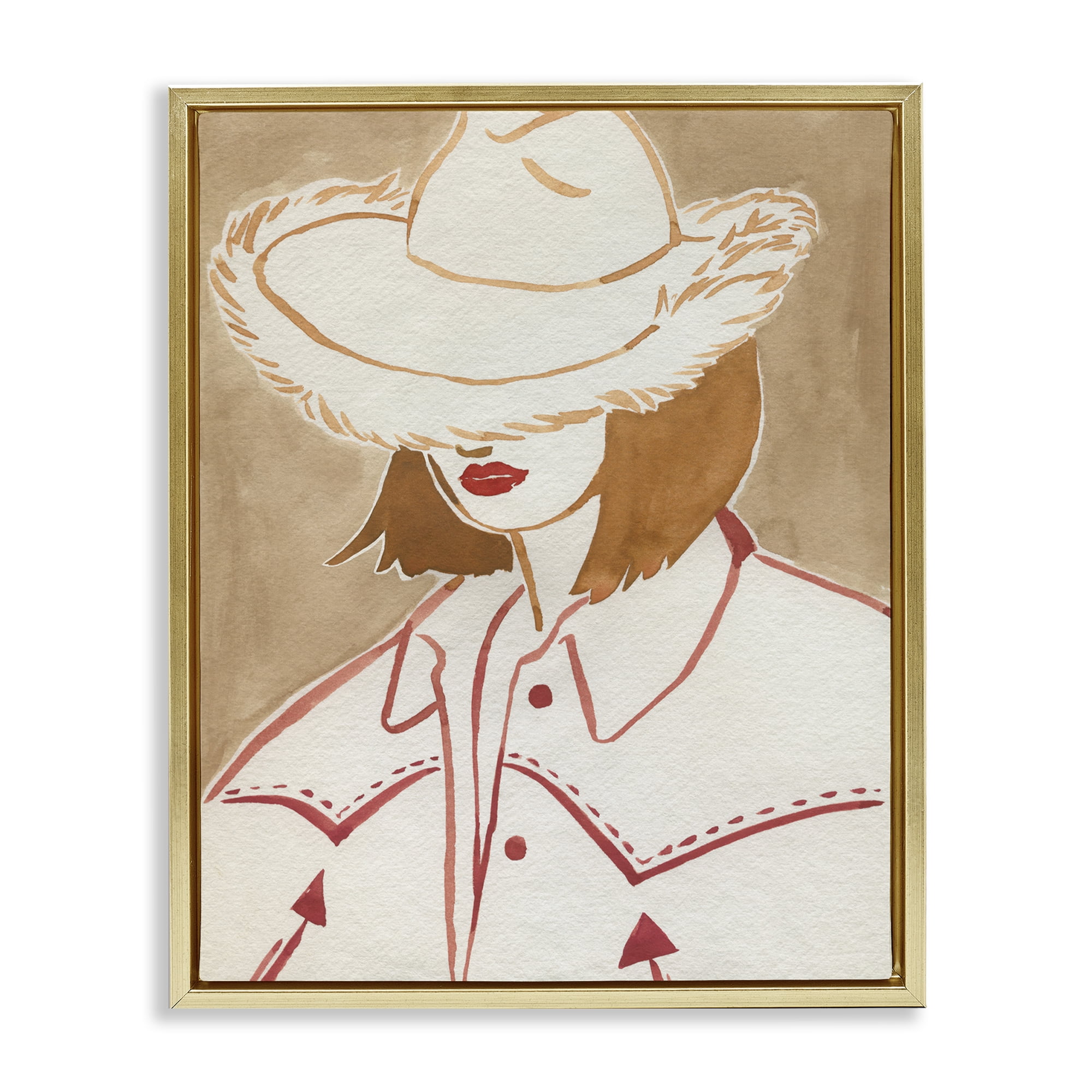 Stupell Industries Western Fashion Woman People Painting Gold Floater Framed Canvas Art Print Wall Art, 17 x 21