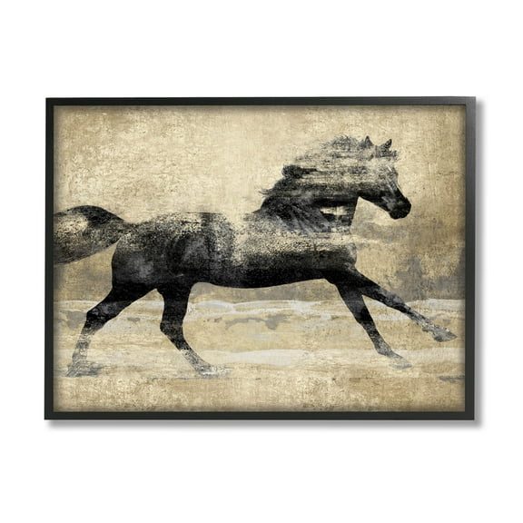 Stupell Industries Western Galloping Horse Portrait Graphic Art Black Framed Art Print Wall Art, Design by Tina Blakely