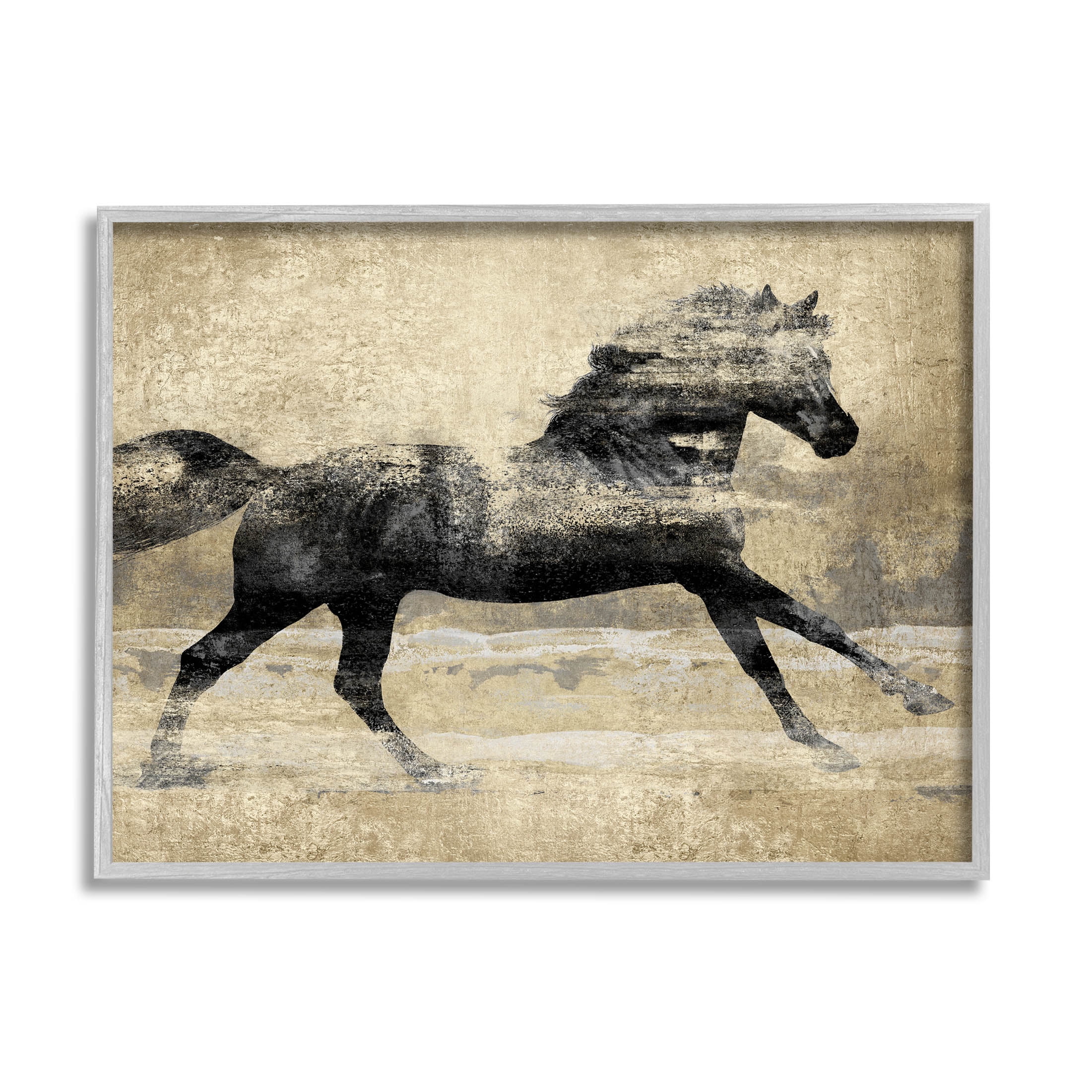 Stupell Industries Western Galloping Horse Portrait Graphic Art Gray Framed Art Print Wall Art, Design by Tina Blakely