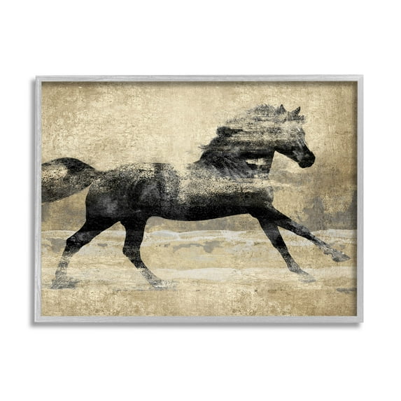 Stupell Industries Western Galloping Horse Portrait Graphic Art Gray Framed Art Print Wall Art, Design by Tina Blakely