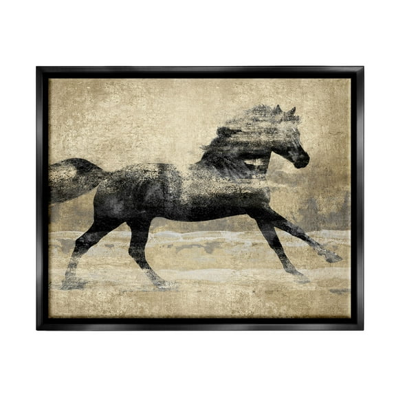 Stupell Industries Western Galloping Horse Portrait Graphic Art Jet Black Floating Framed Canvas Print Wall Art, Design by Tina Blakely