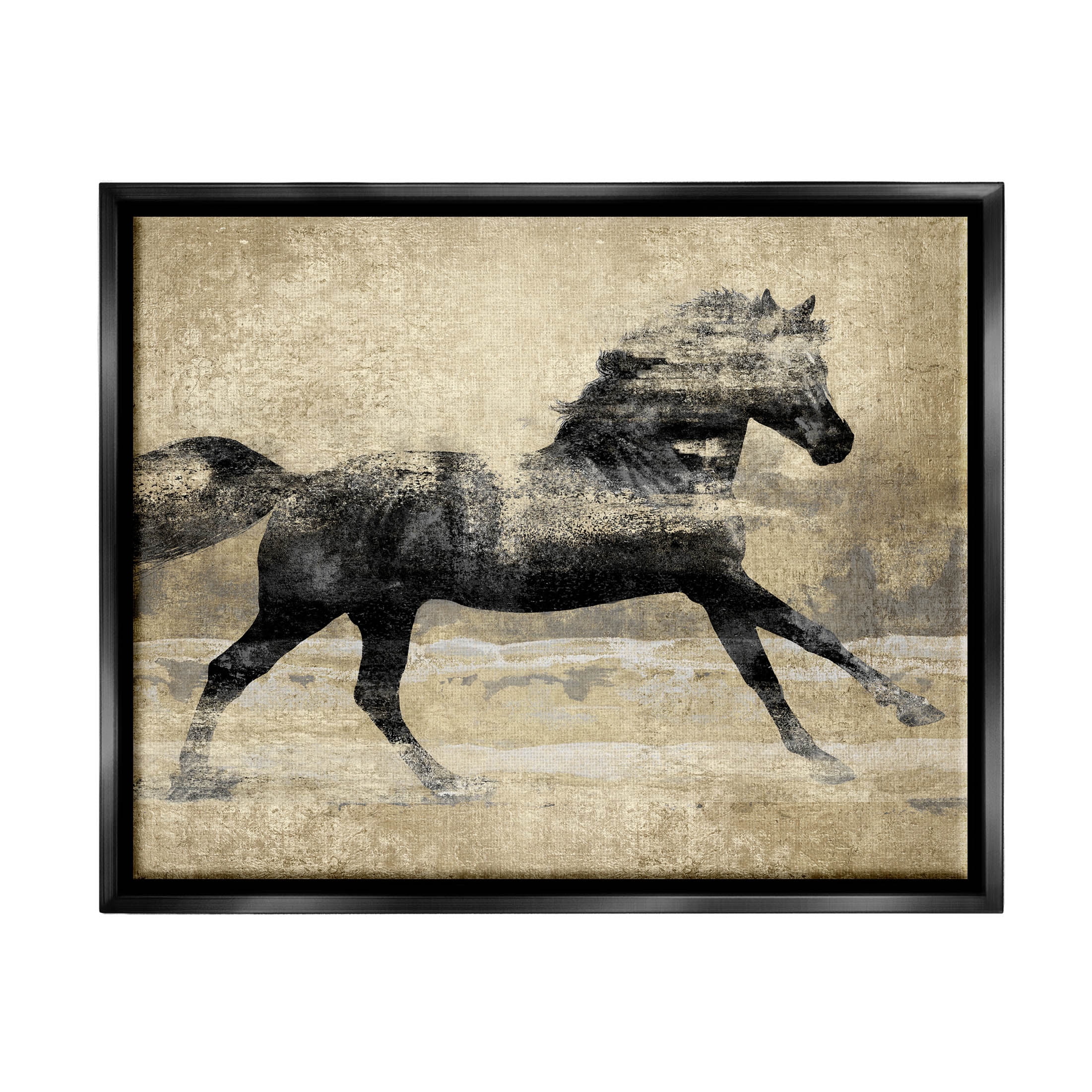 Stupell Industries Western Galloping Horse Portrait Graphic Art Jet Black Floating Framed Canvas Print Wall Art, Design by Tina Blakely