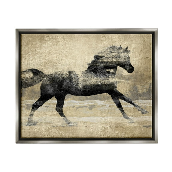 Stupell Industries Western Galloping Horse Portrait Graphic Art Luster Gray Floating Framed Canvas Print Wall Art, Design by Tina Blakely