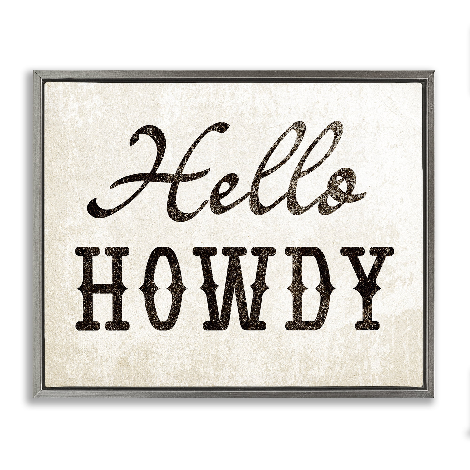 Stupell Industries Western Hellow Howdy Text & Numbers Painting Gray Floater Framed Canvas Art Print Wall Art, 21 x 17