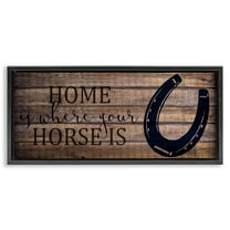 Stupell Industries Western Home Where Horse Is Typography Painting Black Floater Framed Canvas Art Print Wall Art, 25 x 11