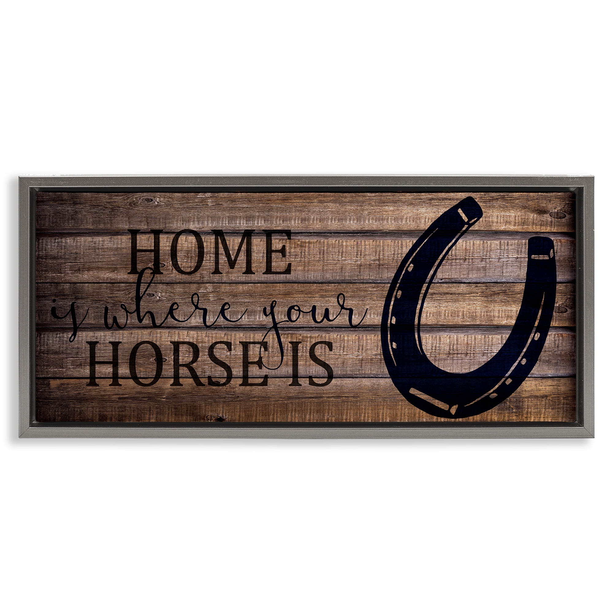 Stupell Industries Western Home Where Horse Is Typography Painting Gray Floater Framed Canvas Art Print Wall Art, 25 x 11