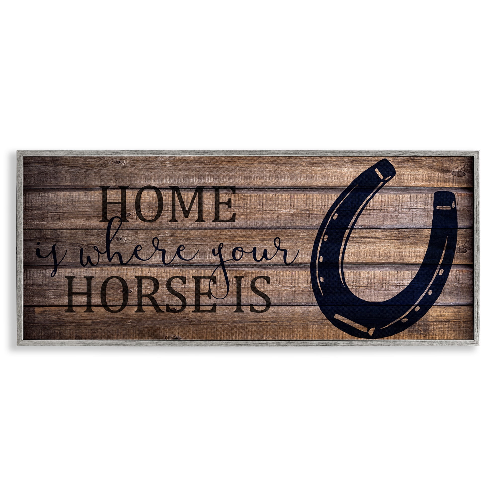Stupell Industries Western Home Where Horse Is Typography Painting Gray Framed Art Print Wall Art, 30 x 13