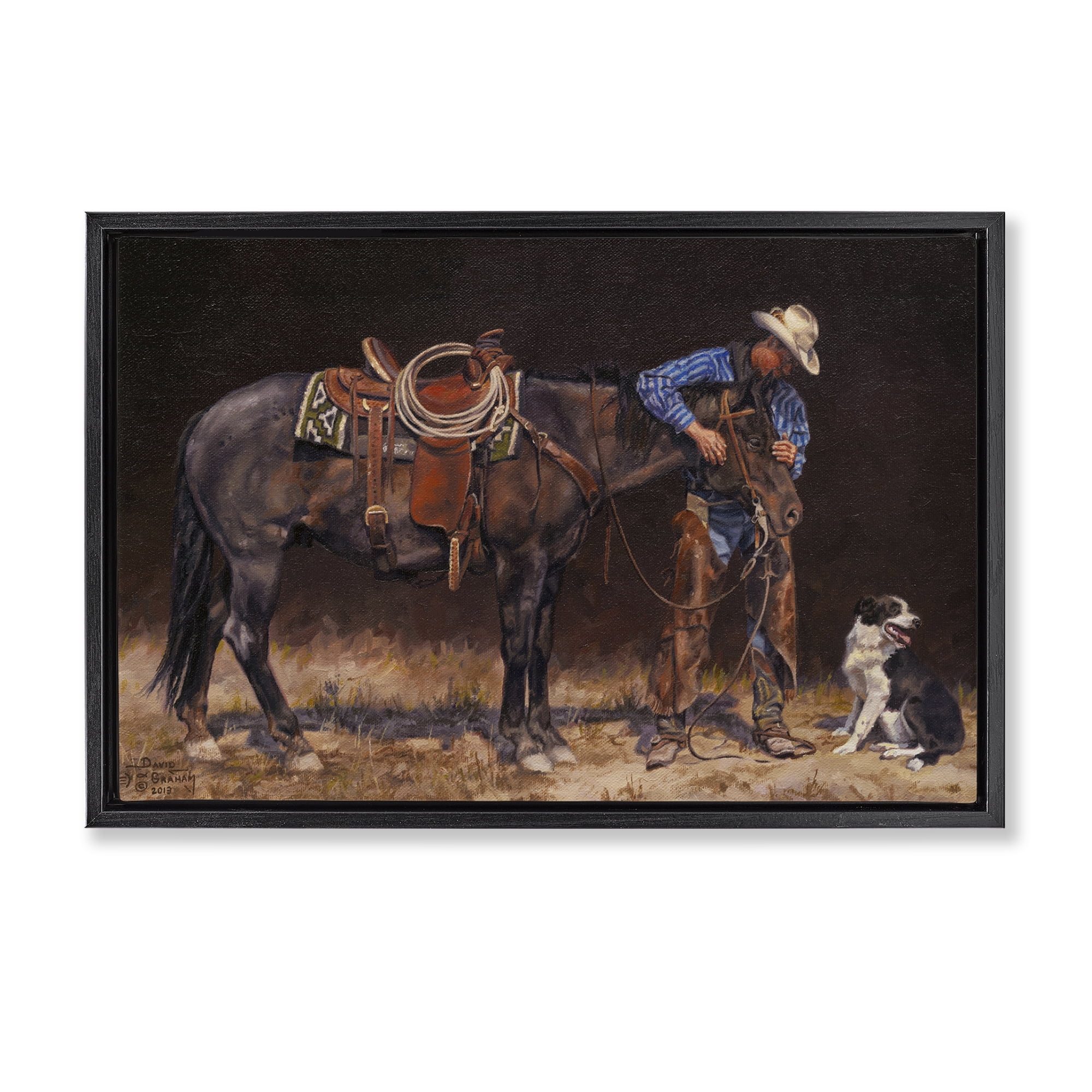 Stupell Industries Western Horse & Dog Animals & Insects Painting Black Floater Framed Canvas Art Print Wall Art, 25 x 17
