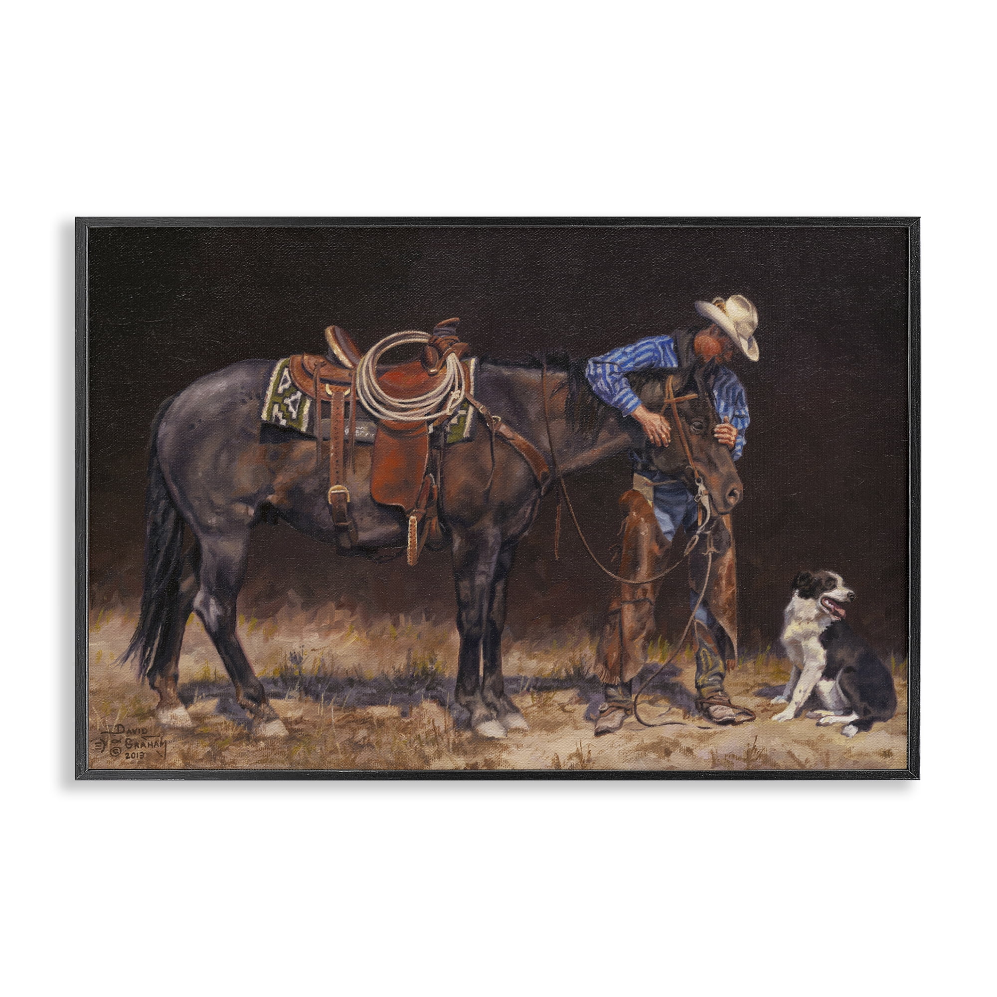 Stupell Industries Western Horse & Dog Animals & Insects Painting Black Framed Art Print Wall Art, 24 x 16