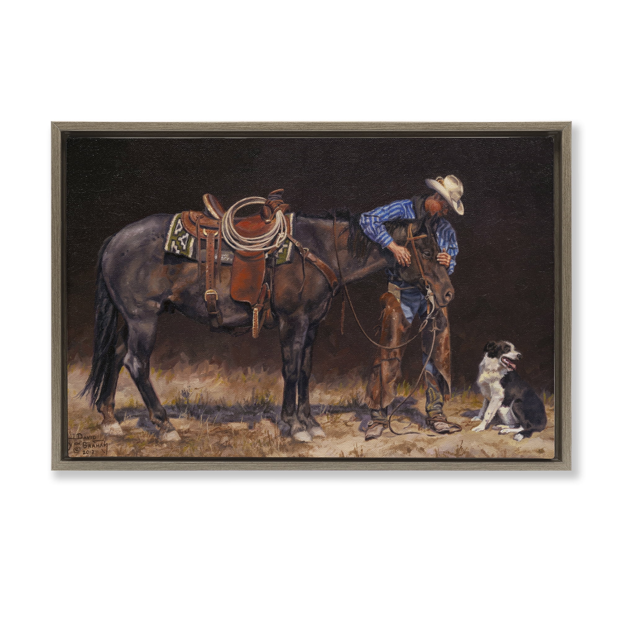 Stupell Industries Western Horse & Dog Animals & Insects Painting Brown Floater Framed Canvas Art Print Wall Art, 31 x 21
