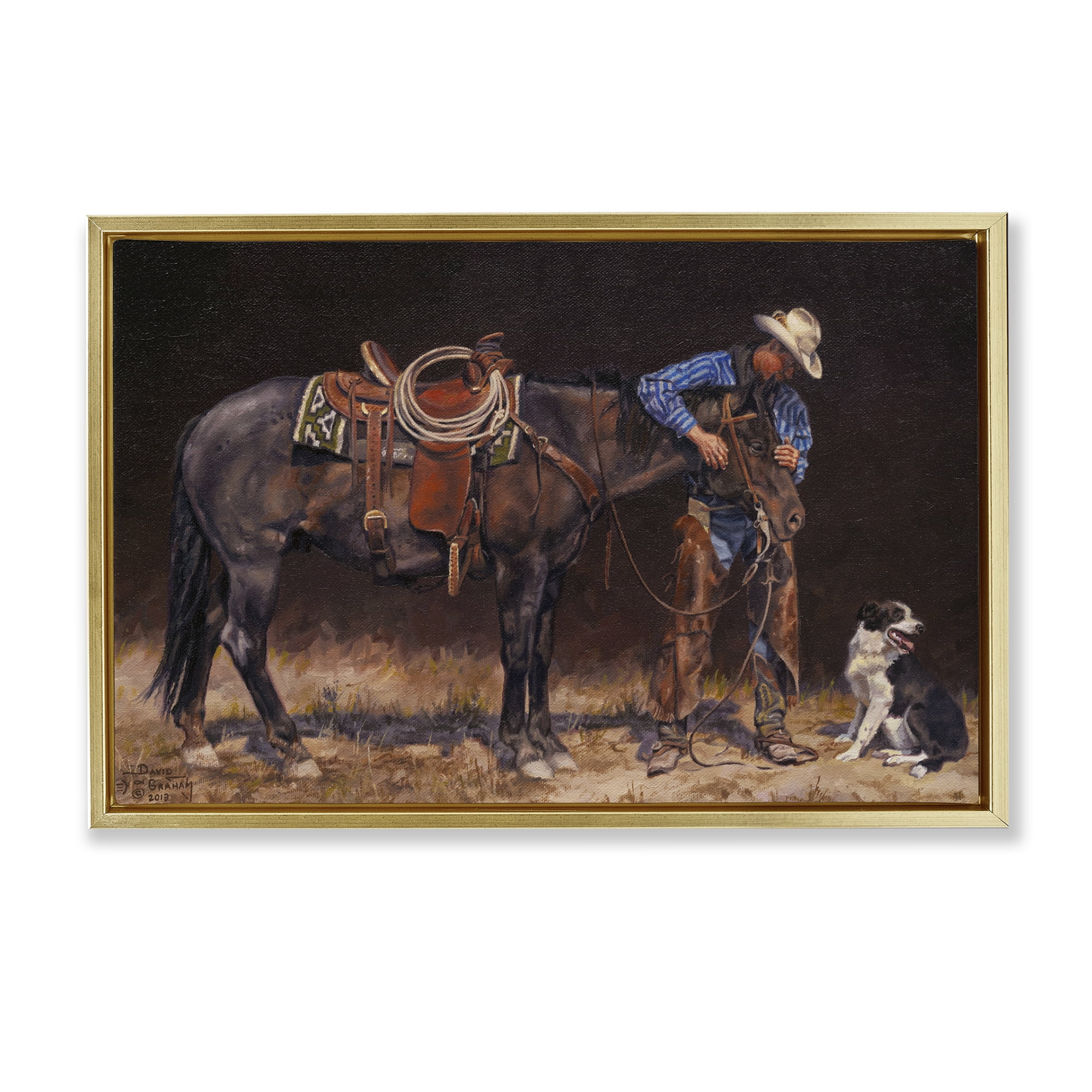 Stupell Industries Western Horse & Dog Animals & Insects Painting Gold Floater Framed Canvas Art Print Wall Art, 25 x 17