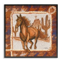 Stupell Industries Western Horse in Desert Landscape Painting Black Framed Art Print Wall Art, 12 x 12