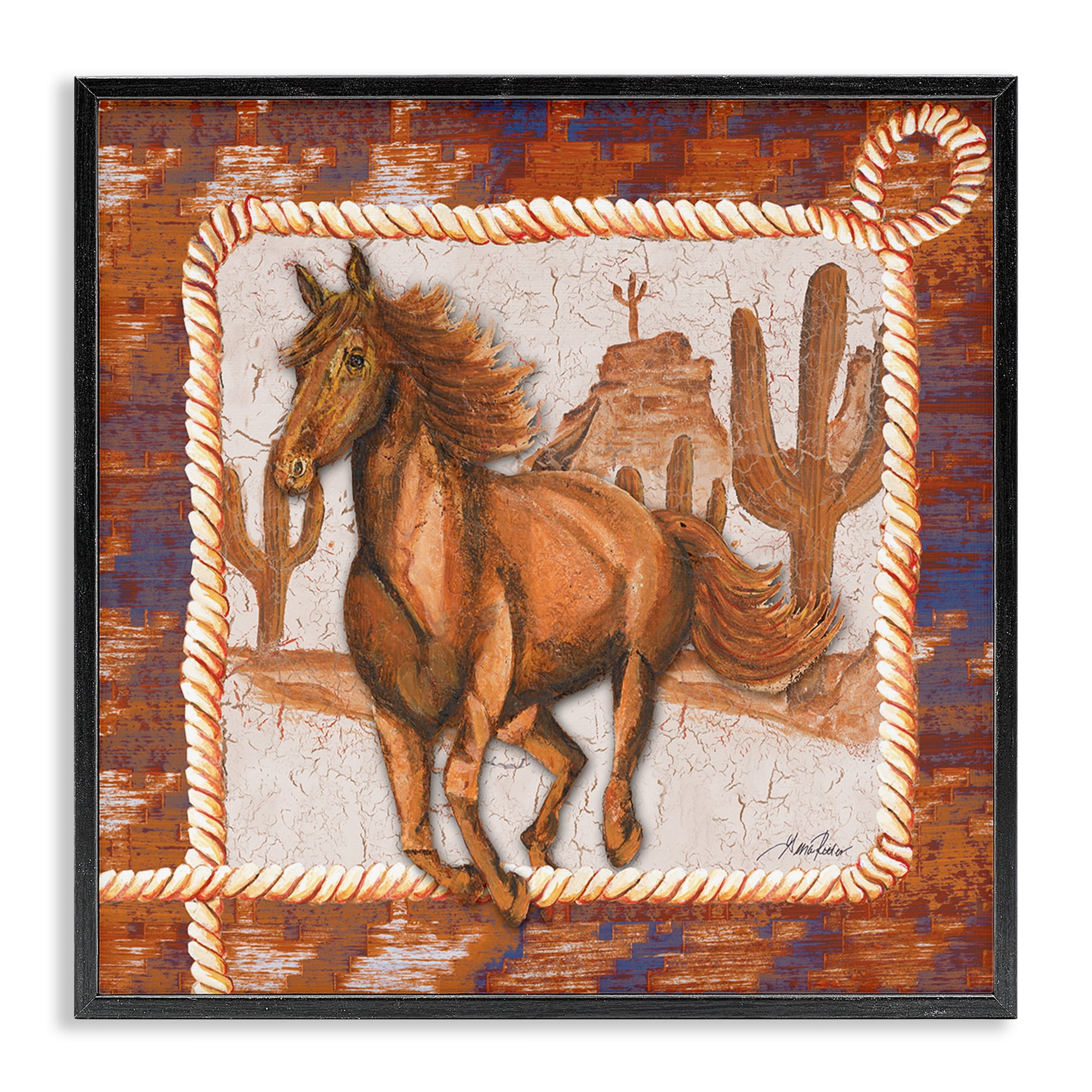 Stupell Industries Western Horse in Desert Landscape Painting Black Framed Art Print Wall Art, 17 x 17