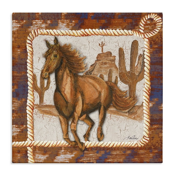Stupell Industries Western Horse in Desert Landscape Painting Gallery Wrapped Canvas Art Print Wall Art, 17 x 17