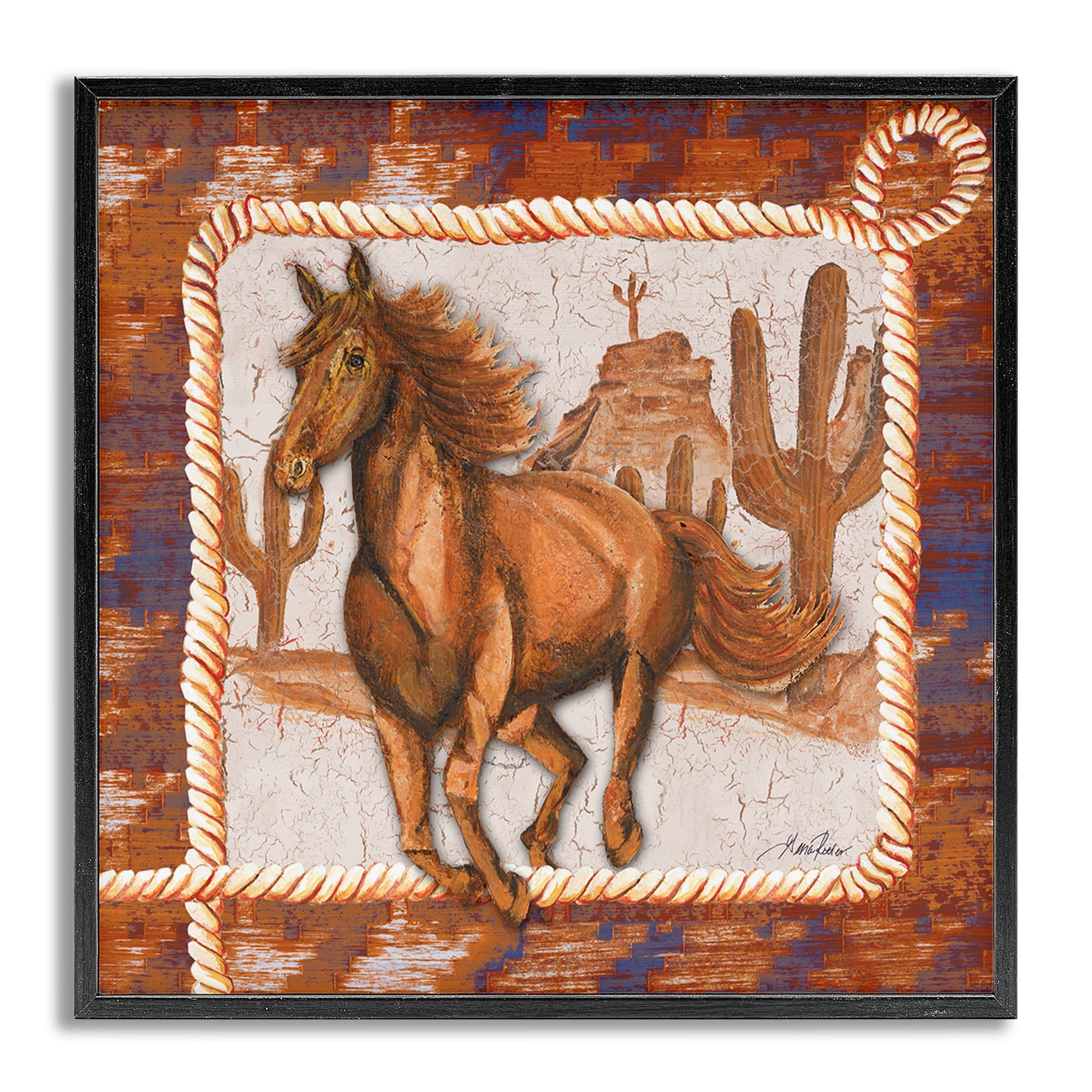 Stupell Industries Western Horse in Desert Landscape Painting Gray Framed Art Print Wall Art, 24 x 24