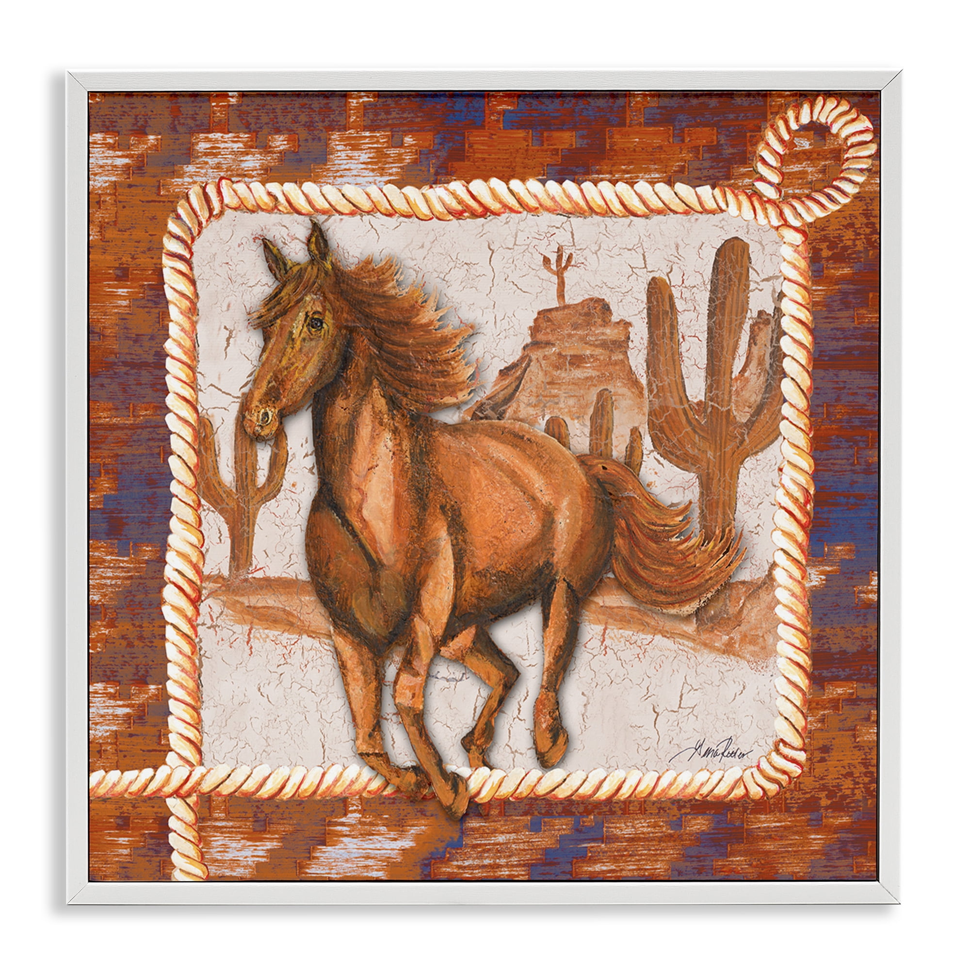 Stupell Industries Western Horse in Desert Landscape Painting White Framed Art Print Wall Art, 24 x 24