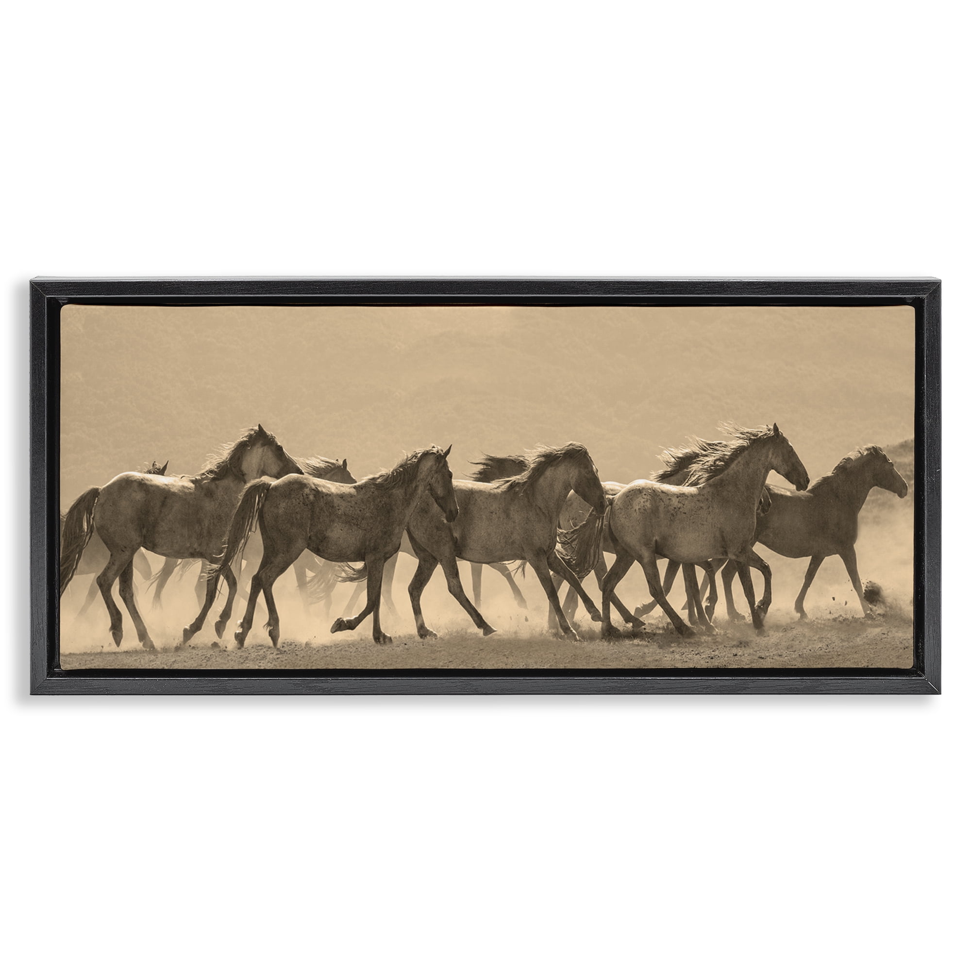 Stupell Industries Western Horses Gallop Animals Photography Black Floater Framed Canvas Art Print Wall Art, 31 x 14