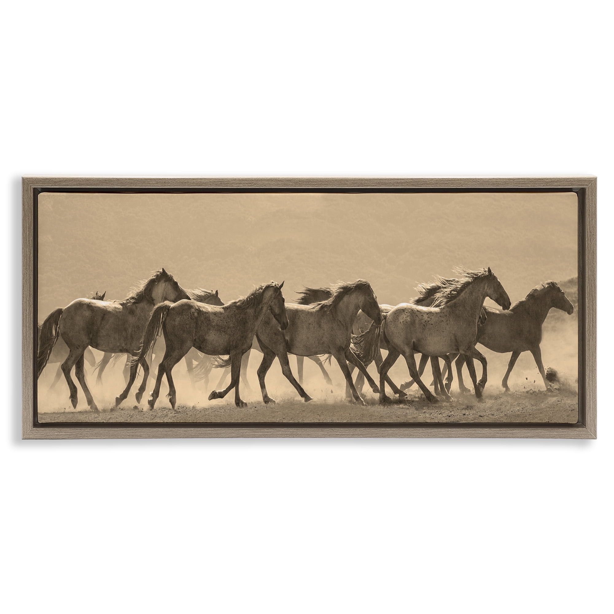 Stupell Industries Western Horses Gallop Animals Photography Brown Floater Framed Canvas Art Print Wall Art, 31 x 14