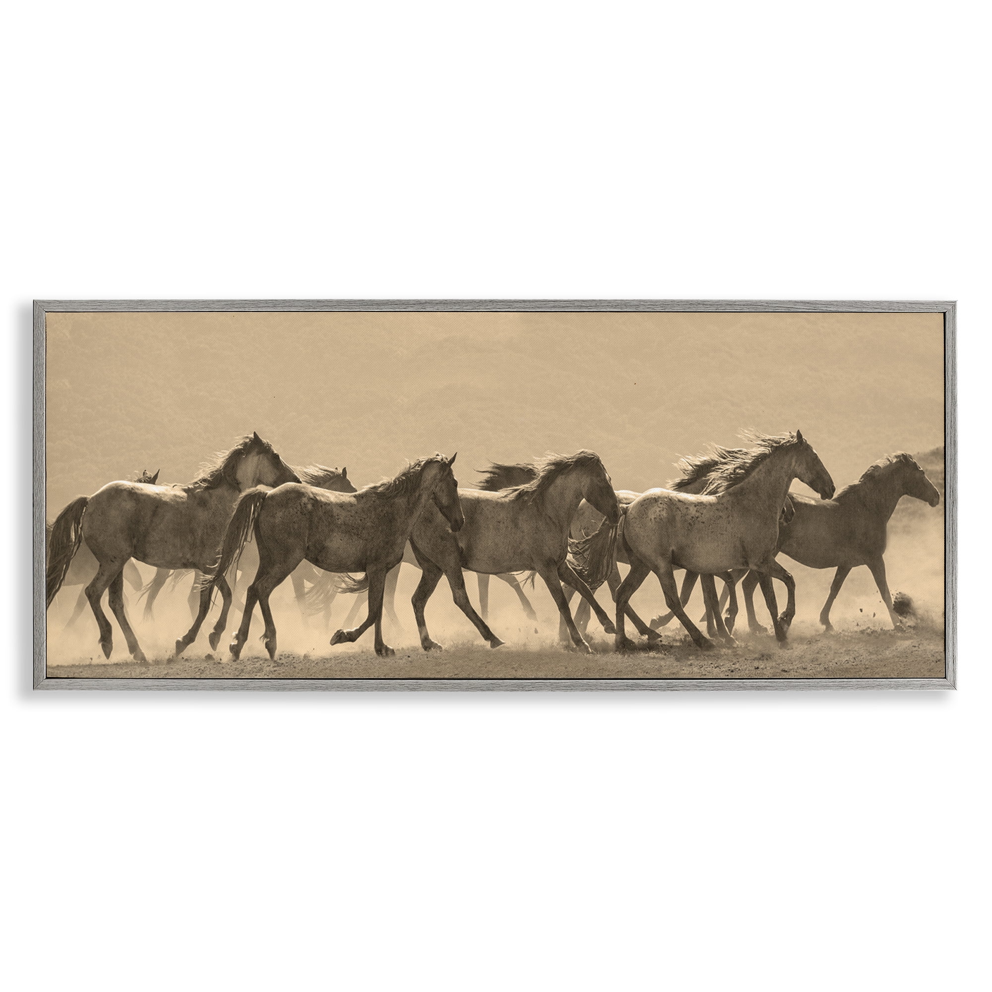 Stupell Industries Western Horses Gallop Animals Photography Gray Framed Art Print Wall Art, 24 x 10
