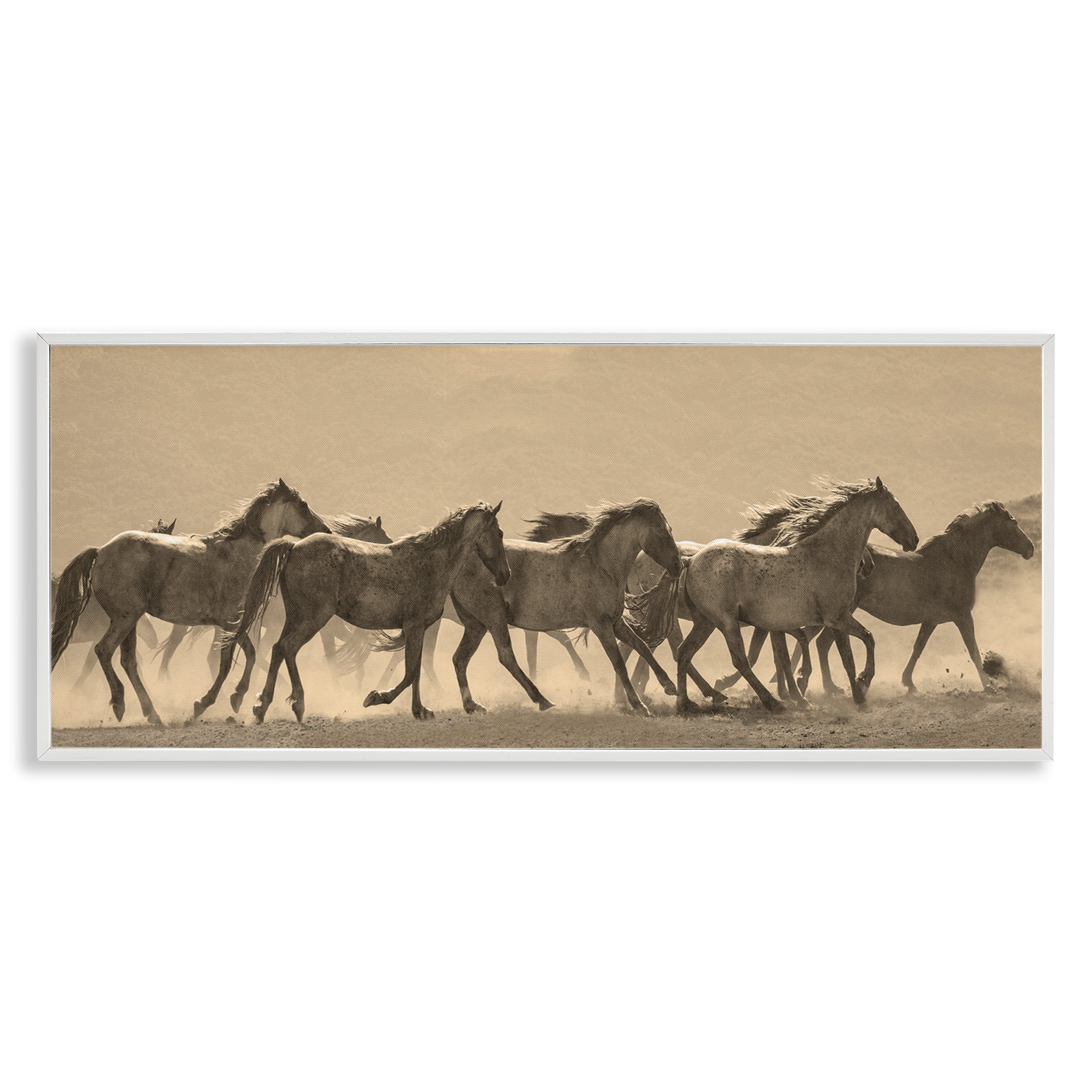 Stupell Industries Western Horses Gallop Animals Photography White Framed Art Print Wall Art, 24 x 10