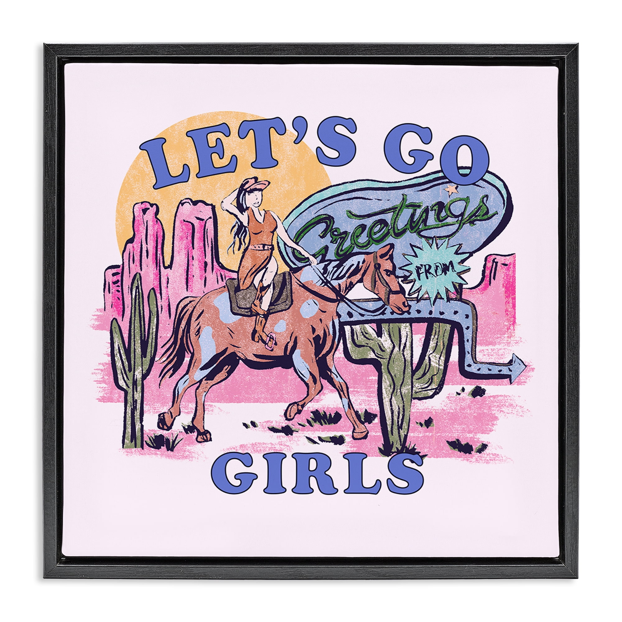 Stupell Industries Western Let's Go Girls Entertainment Painting Black Floater Framed Canvas Art Print Wall Art, 25 x 25