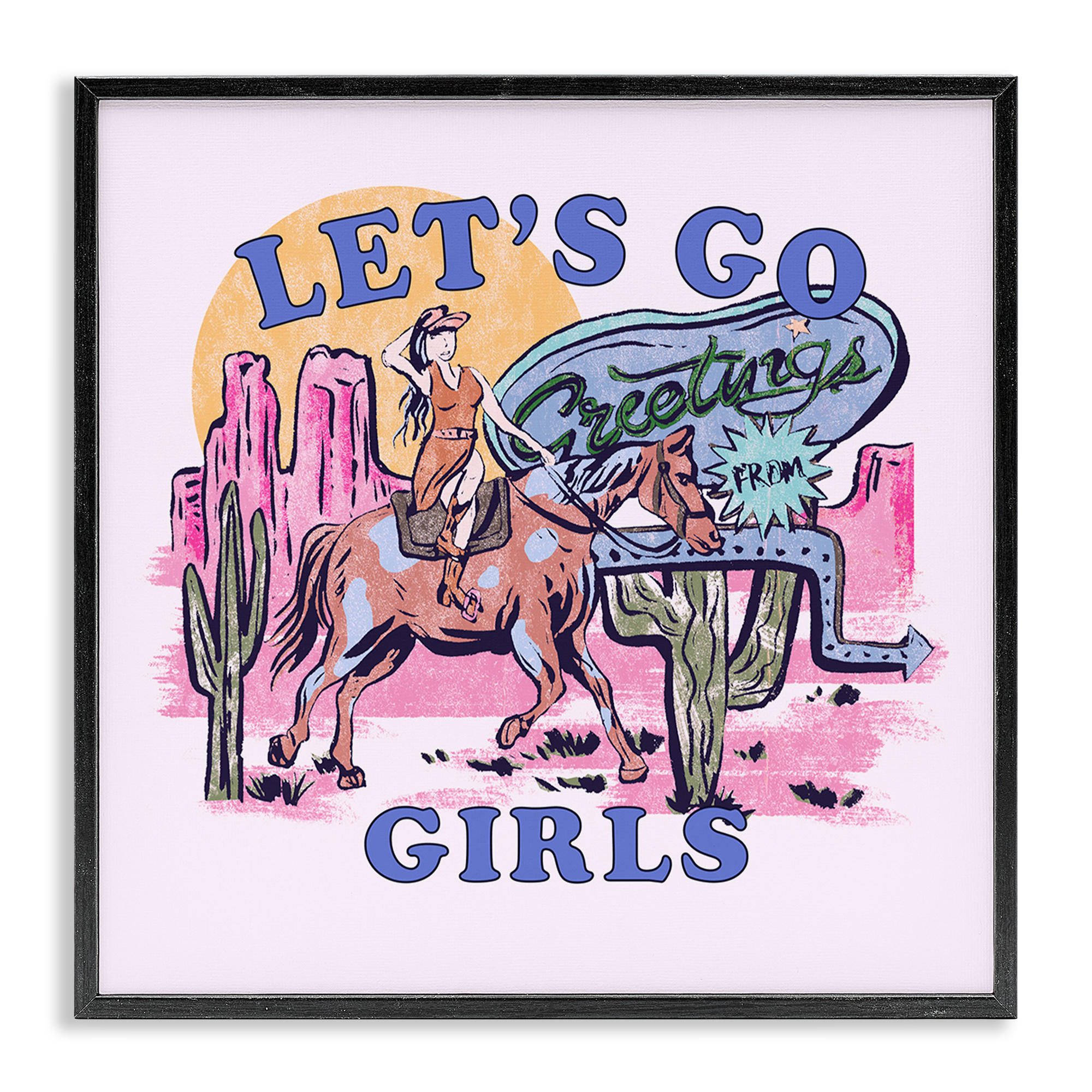 Stupell Industries Western Let's Go Girls Entertainment Painting Black Framed Art Print Wall Art, 17 x 17