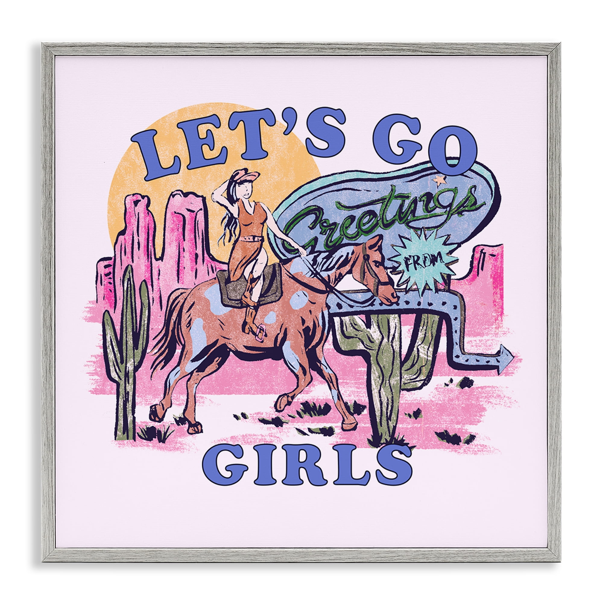 Stupell Industries Western Let's Go Girls Entertainment Painting Gray Framed Art Print Wall Art, 12 x 12