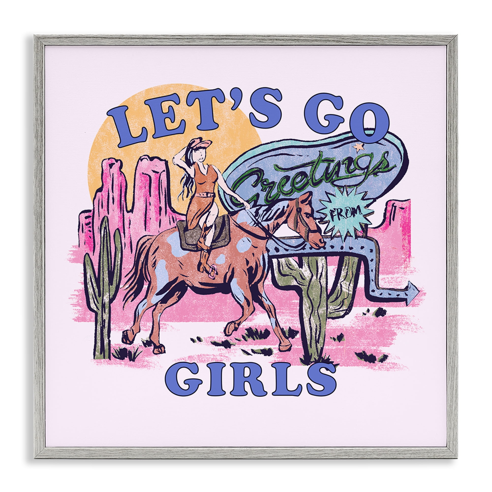 Stupell Industries Western Let's Go Girls Entertainment Painting Gray Framed Art Print Wall Art, 17 x 17